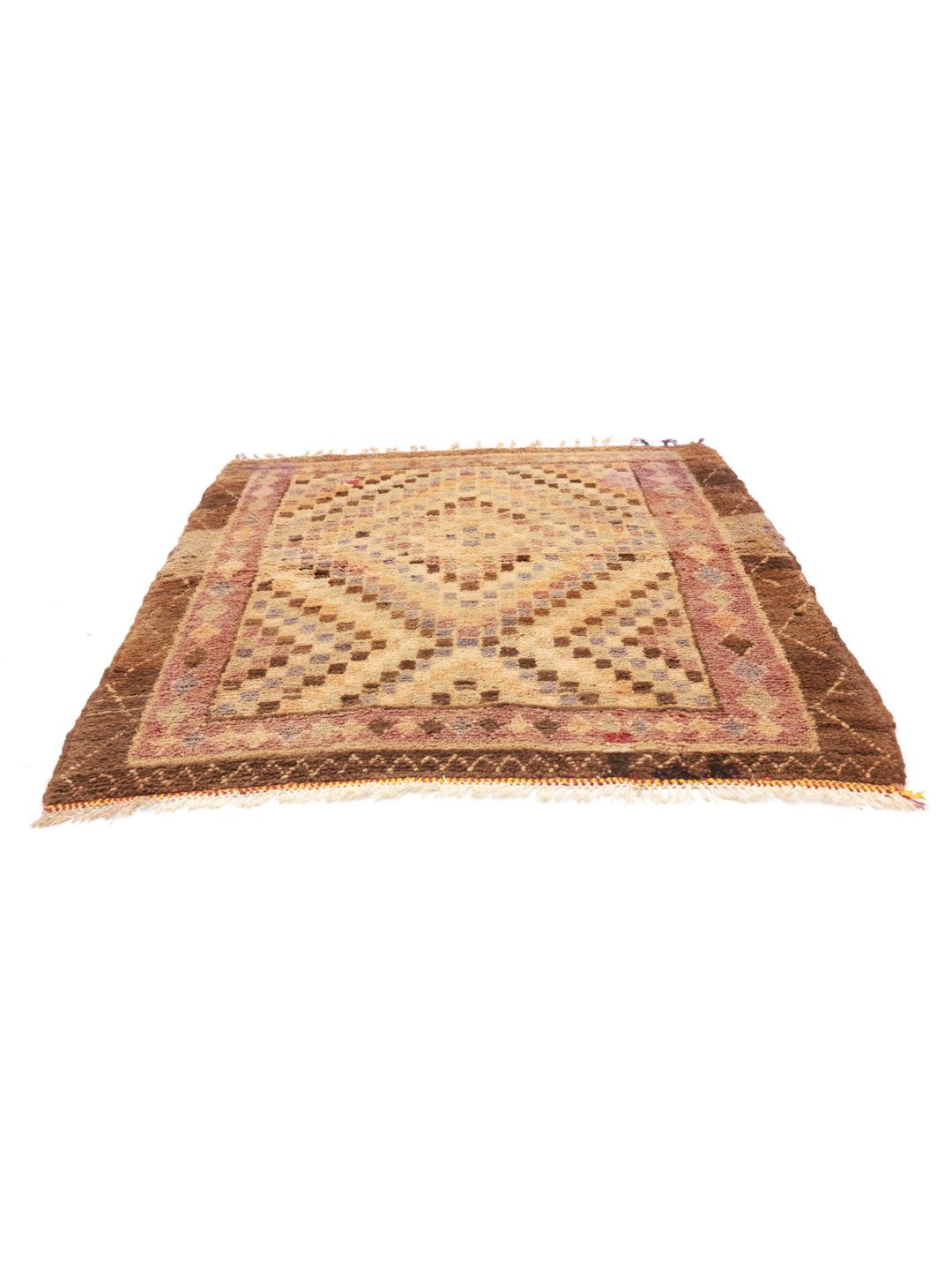 Vintage Berber marokkanischer Teppich mit geometrischen Mustern in Braun- und Beigetönen