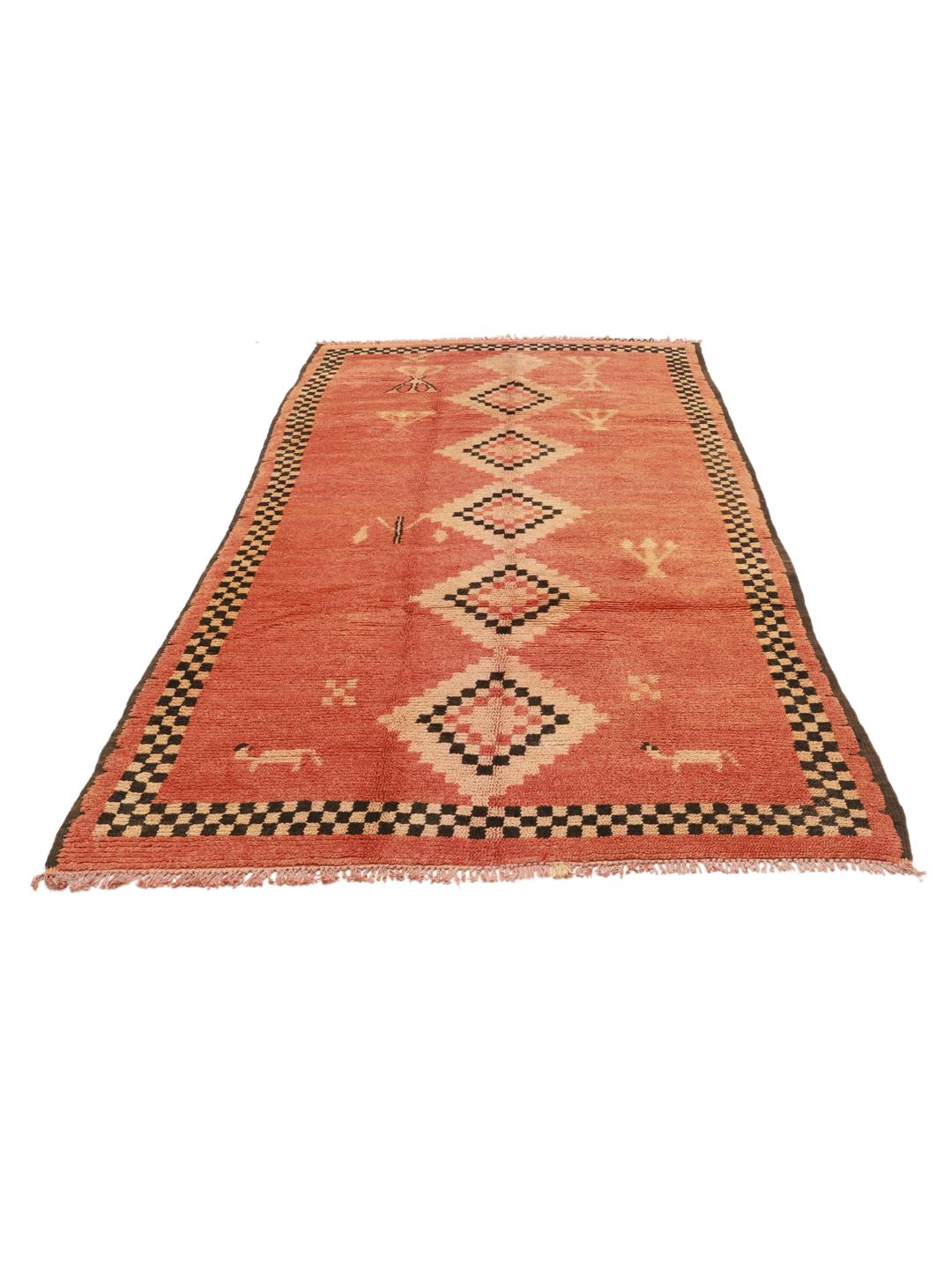 Vintage Marokkaans tapijt met tribale motieven in rode wol