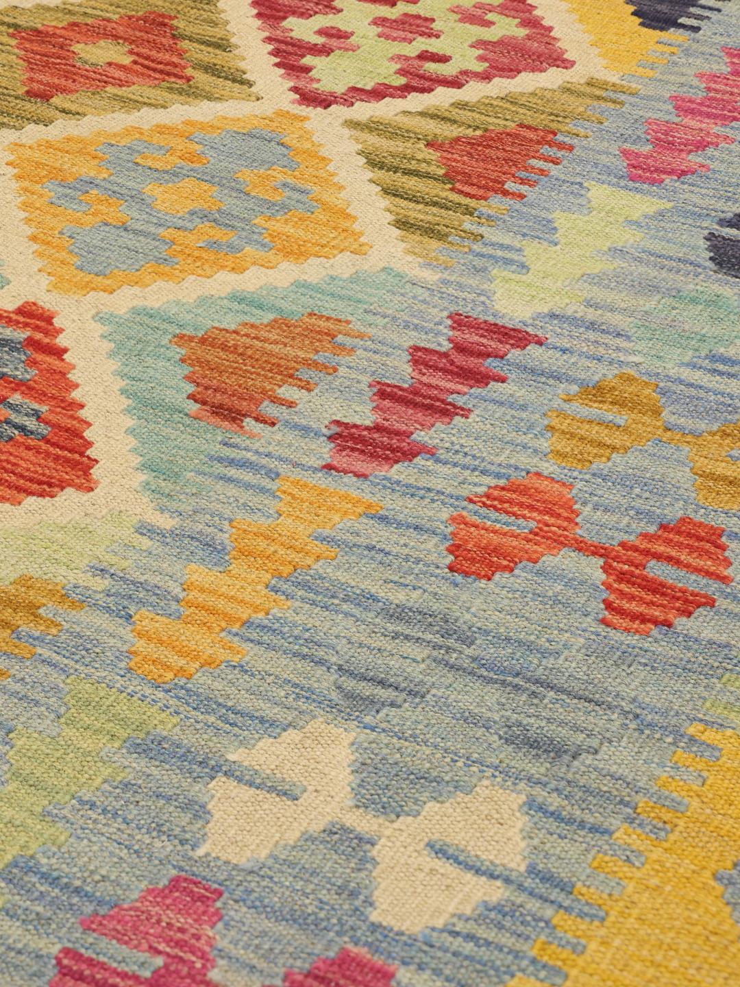 Handgeweven Afghan Kelim met veelkleurige geometrische patronen
