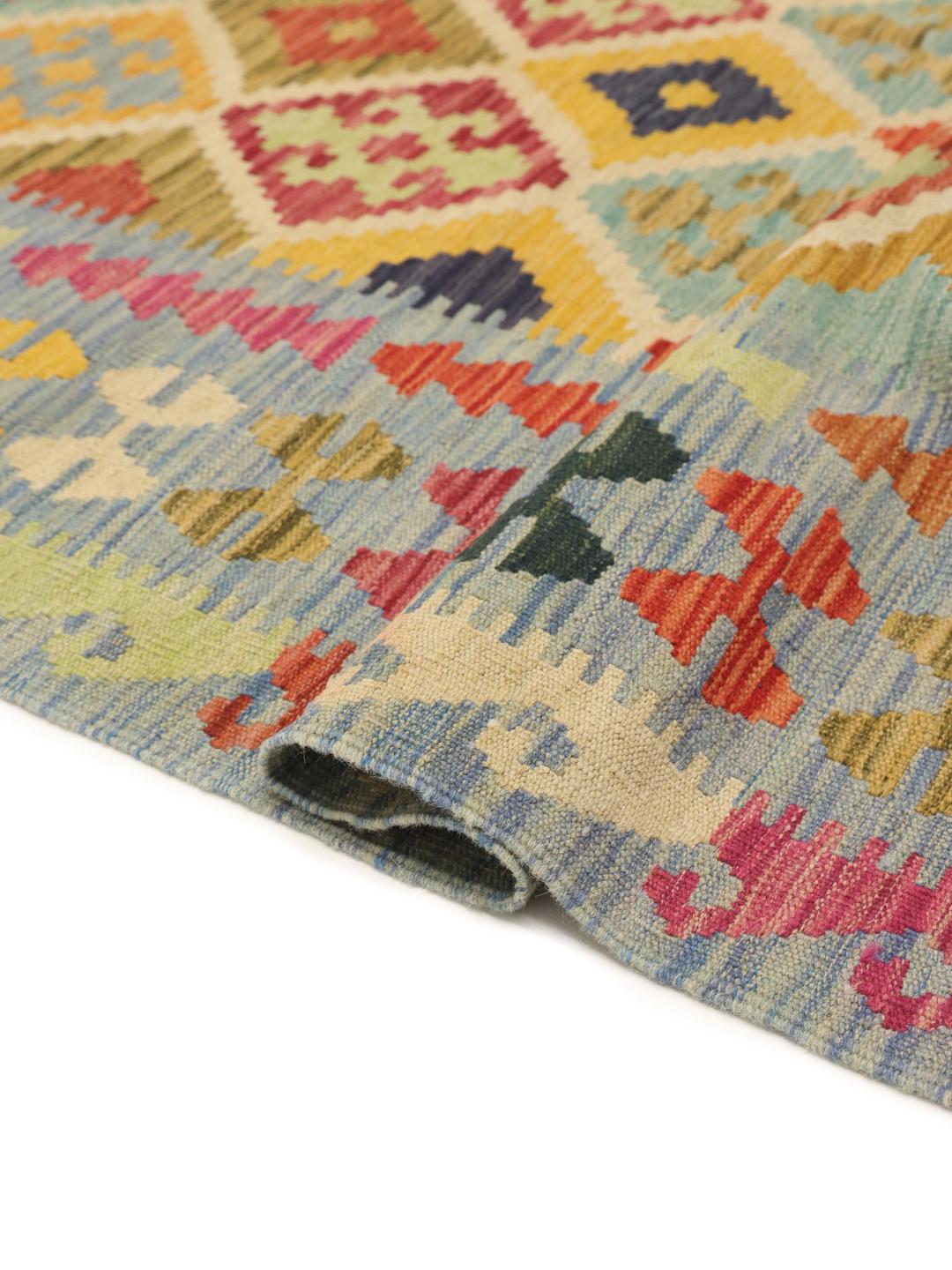 Handgeweven Afghan Kelim met veelkleurige geometrische patronen