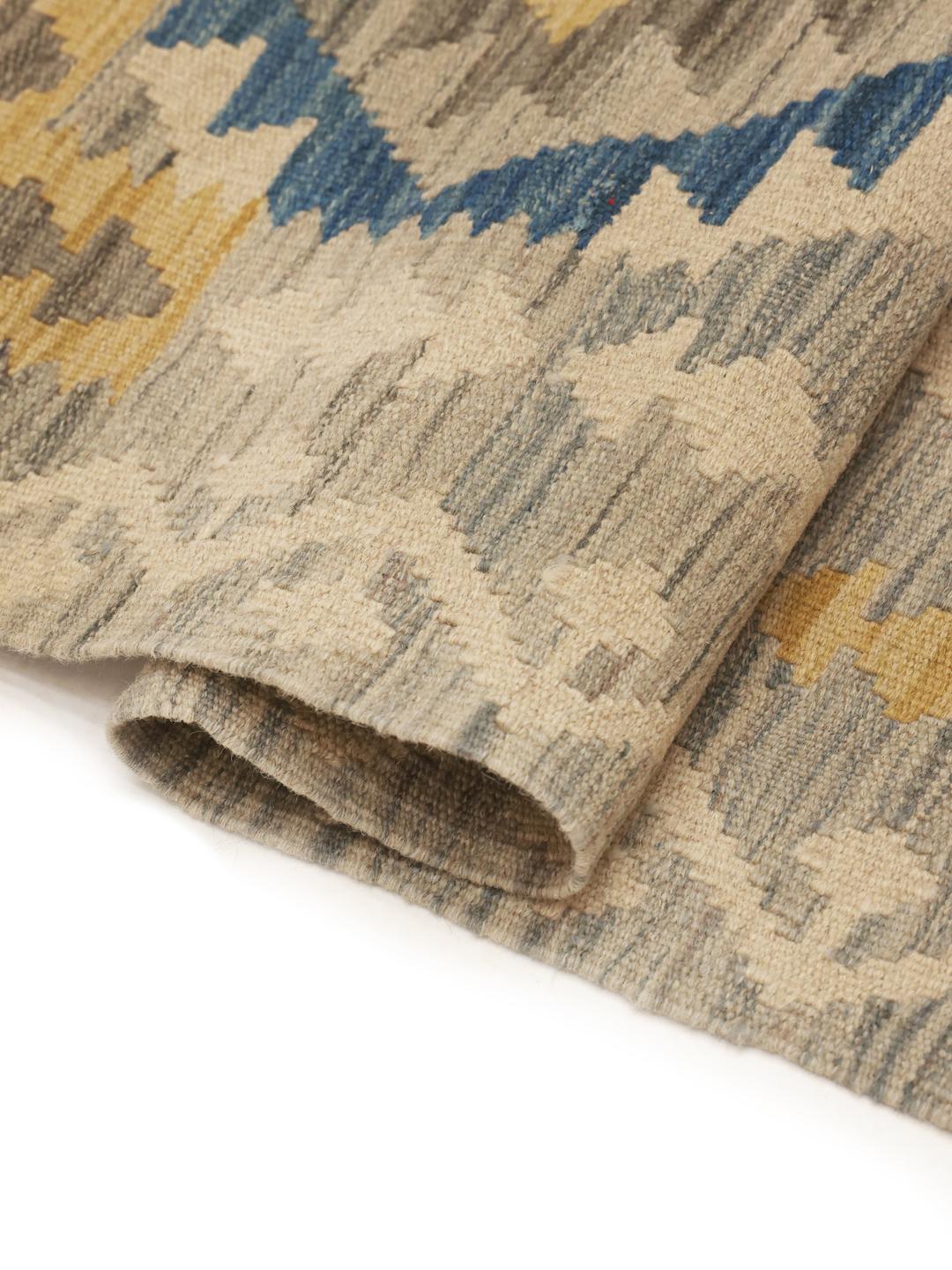 Handgeweven Afghan Kelim tapijt in multicolor met geometrische diamantpatronen