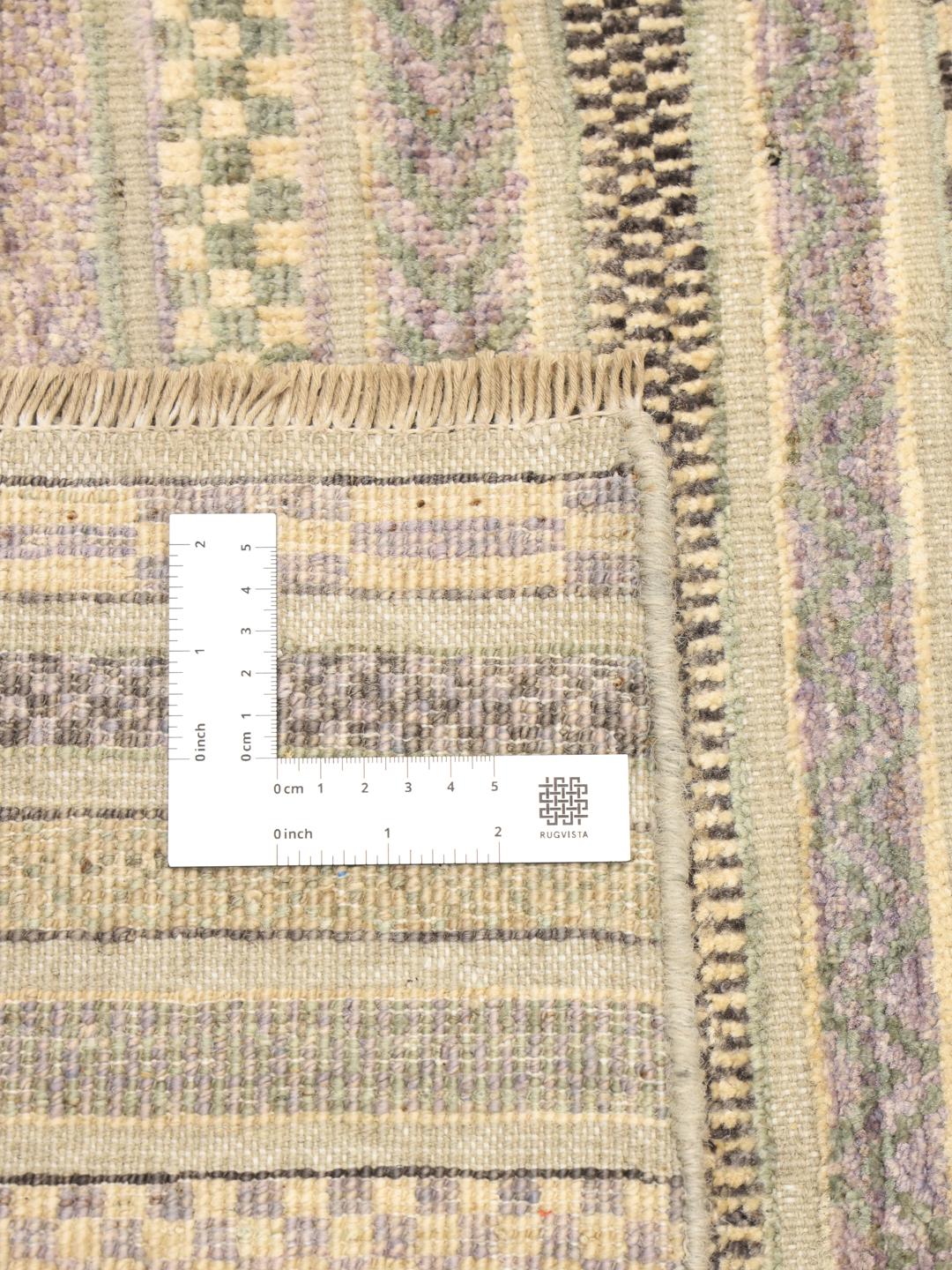 Håndknyttet afghansk Gabbeh Modern-tæppe i grå nuancer med geometriske bånd