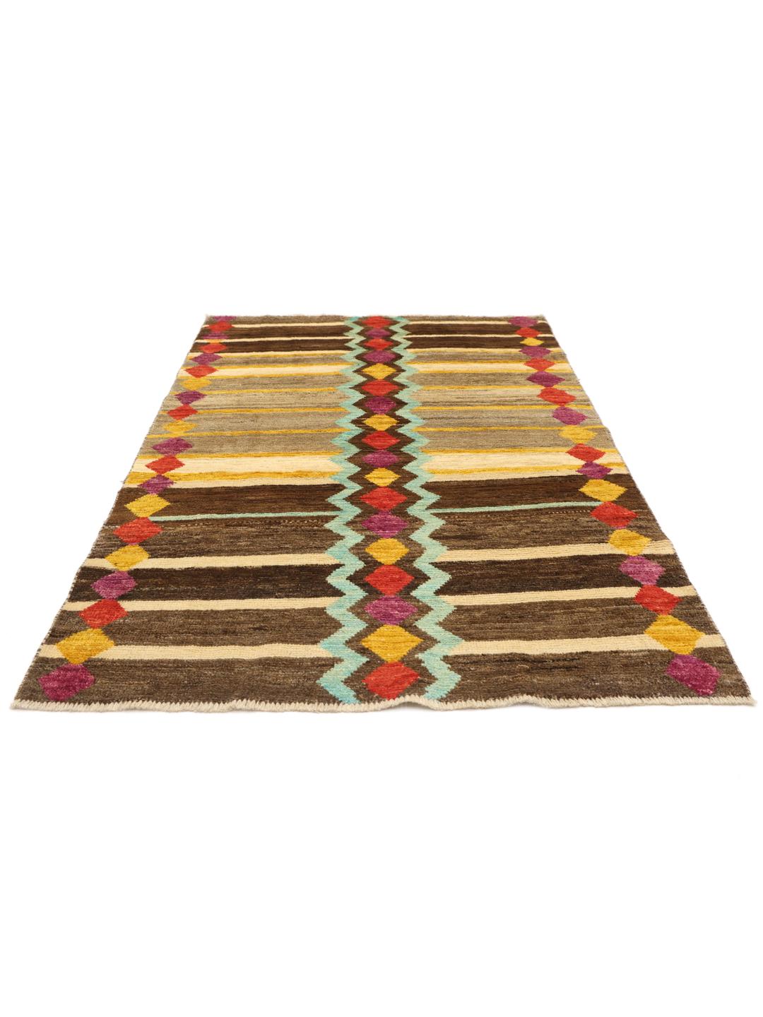 Hand-knotted Berber rug from Afghanistan with colourful geometric patterns in a multicolour Wool pile