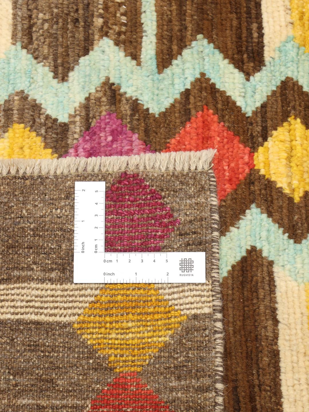Hand-knotted Berber rug from Afghanistan with colourful geometric patterns in a multicolour Wool pile