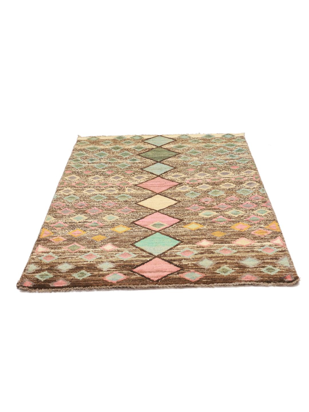 Hand-knotted Afghan Berber rug with a multicolor diamond pattern on a dark background.