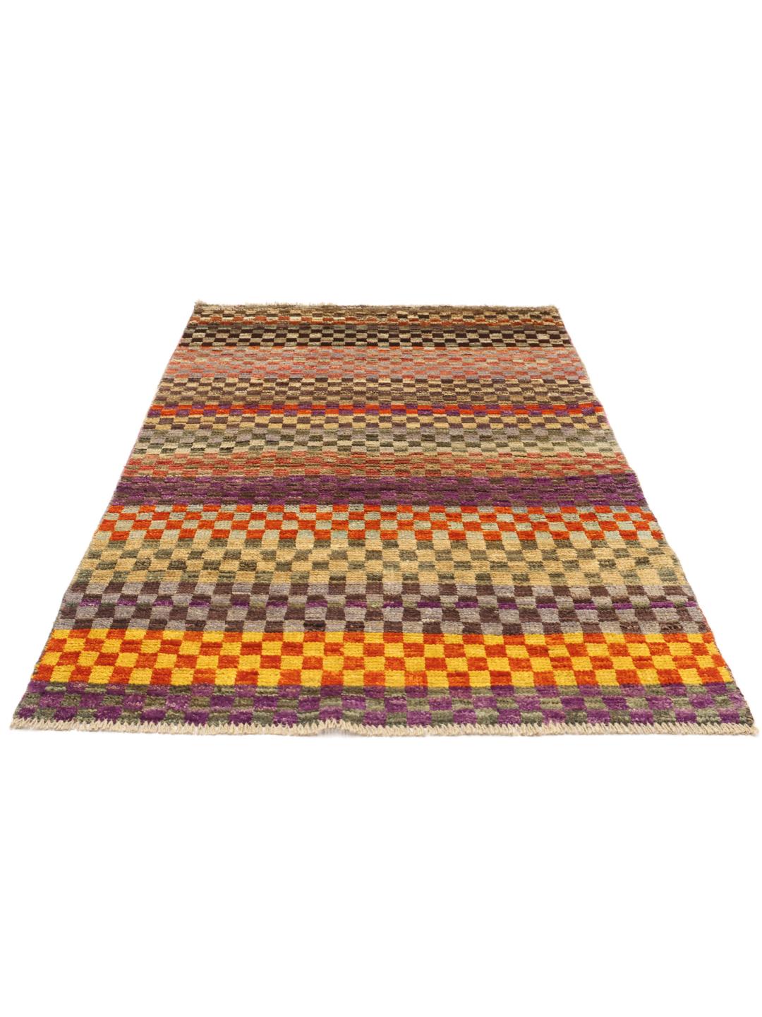 Handgeknoopt Berber-tapijt uit Afghanistan met een kleurrijk ruitpatroon