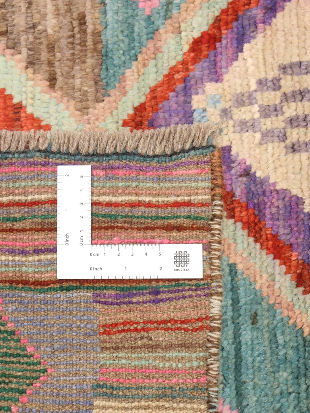 Handgeknoopt Afghaans tapijt met levendige geometrische patronen in multicolor Wol.