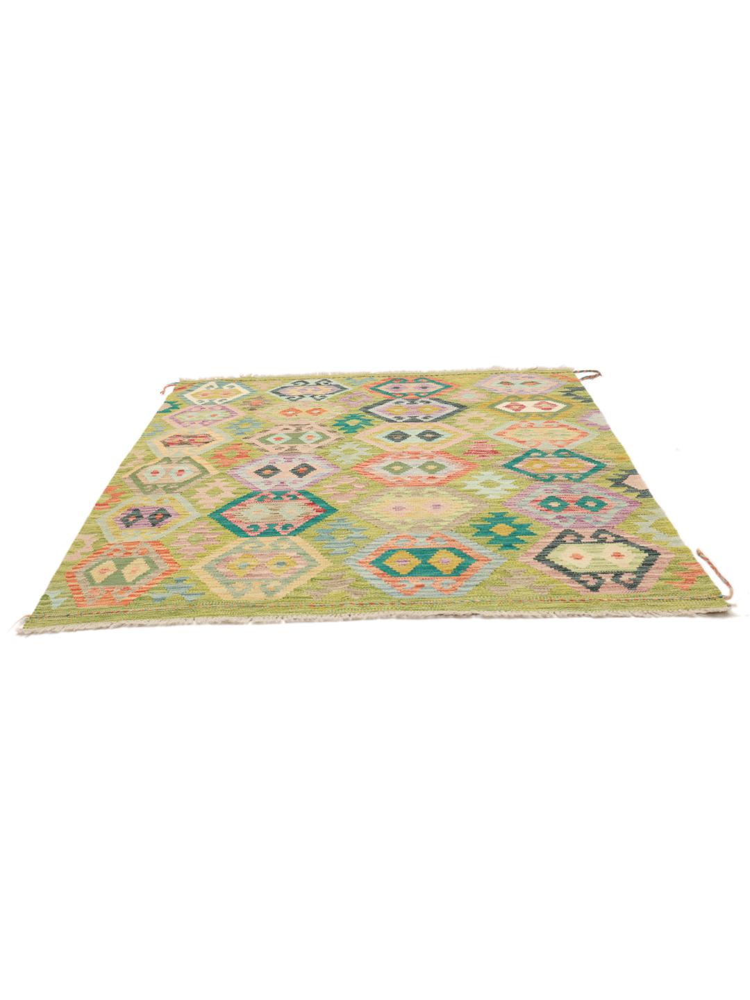 Handgeweven Afghan Kelim kleed met een kleurrijk geometrisch patroon
