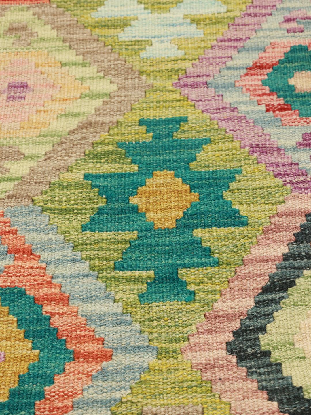 Handgeweven Afghan Kelim kleed met een kleurrijk geometrisch patroon