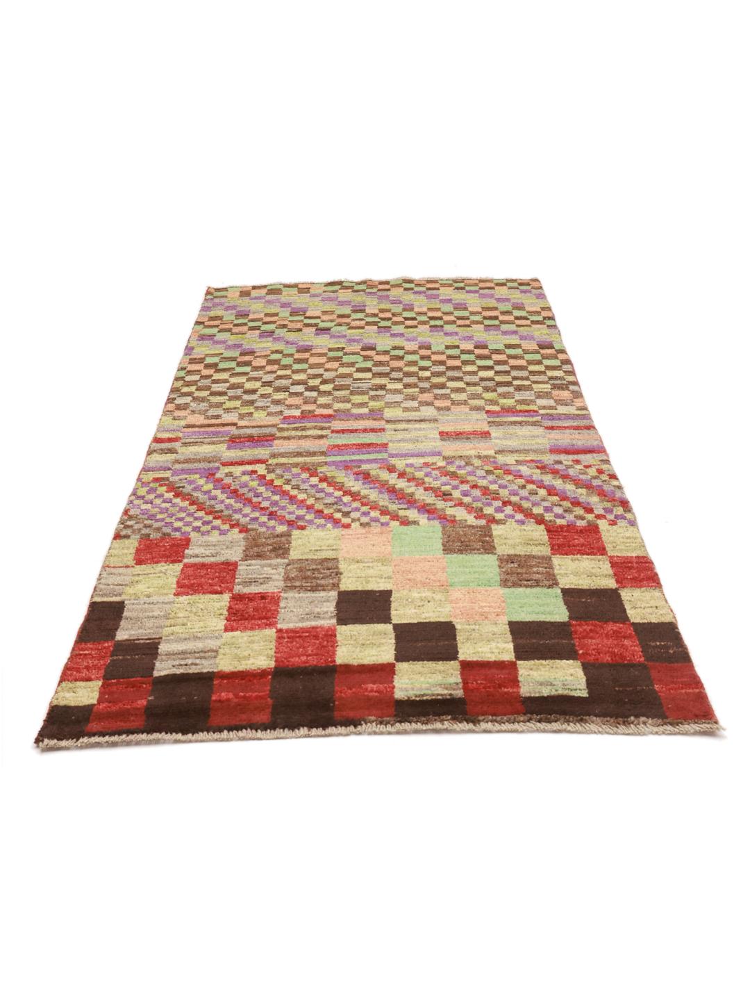 Hand-knotted Middle Eastern runner with a colourful checkered pattern