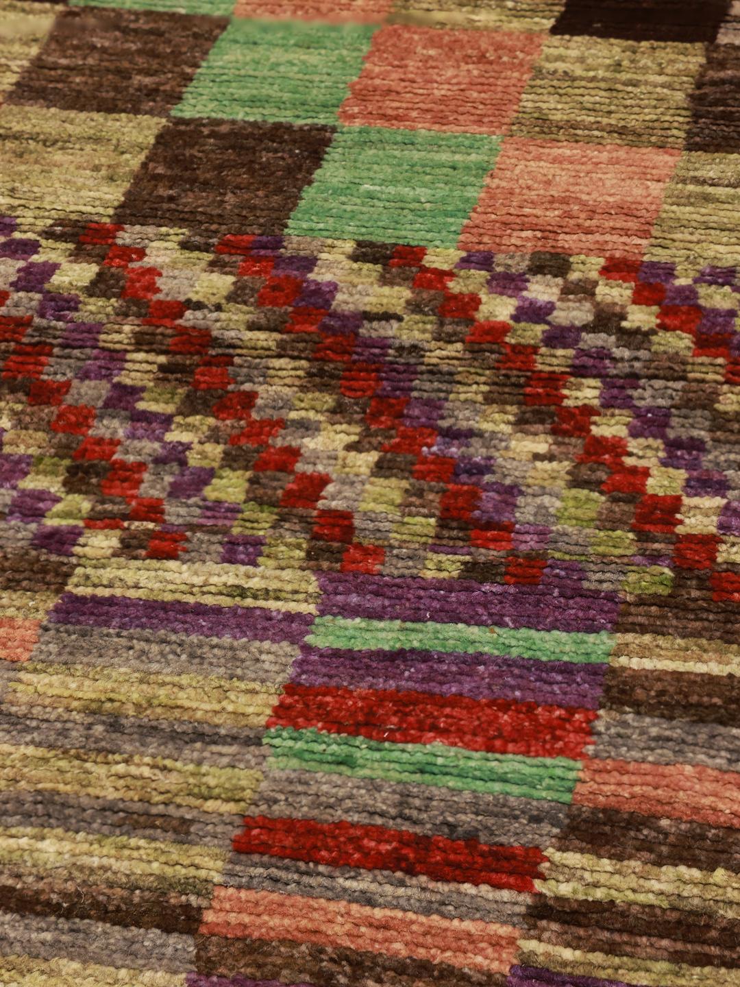 Hand-knotted Middle Eastern runner with a colourful checkered pattern