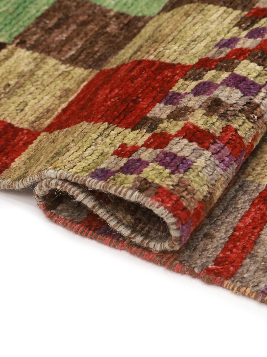 Hand-knotted Middle Eastern runner with a colourful checkered pattern