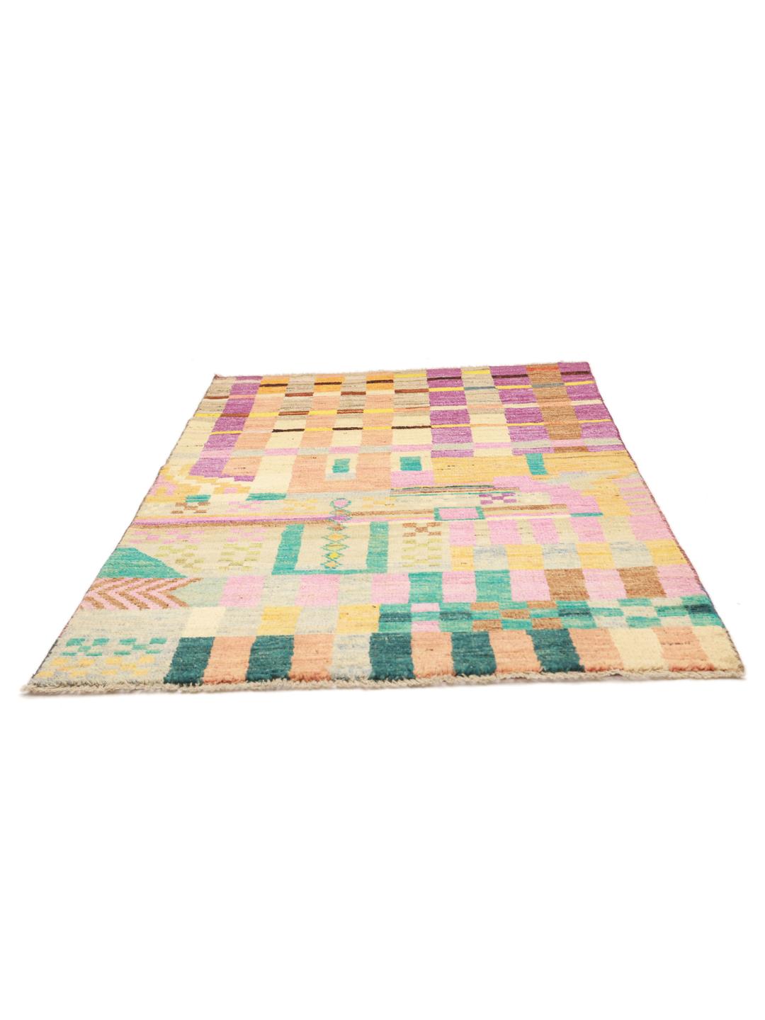 Hand-knotted Berber rug from Afghanistan with a vibrant multicolor geometric pattern