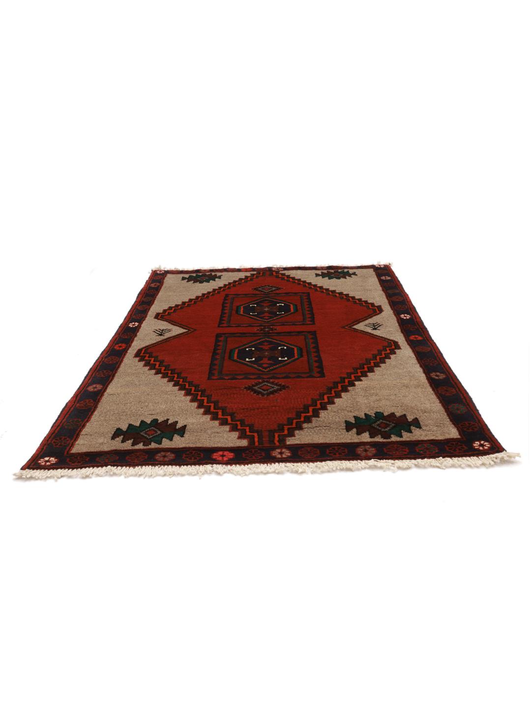 Handgeknoopt Klardasht-tapijt uit het Midden-Oosten met een rood en beige geometrisch ontwerp