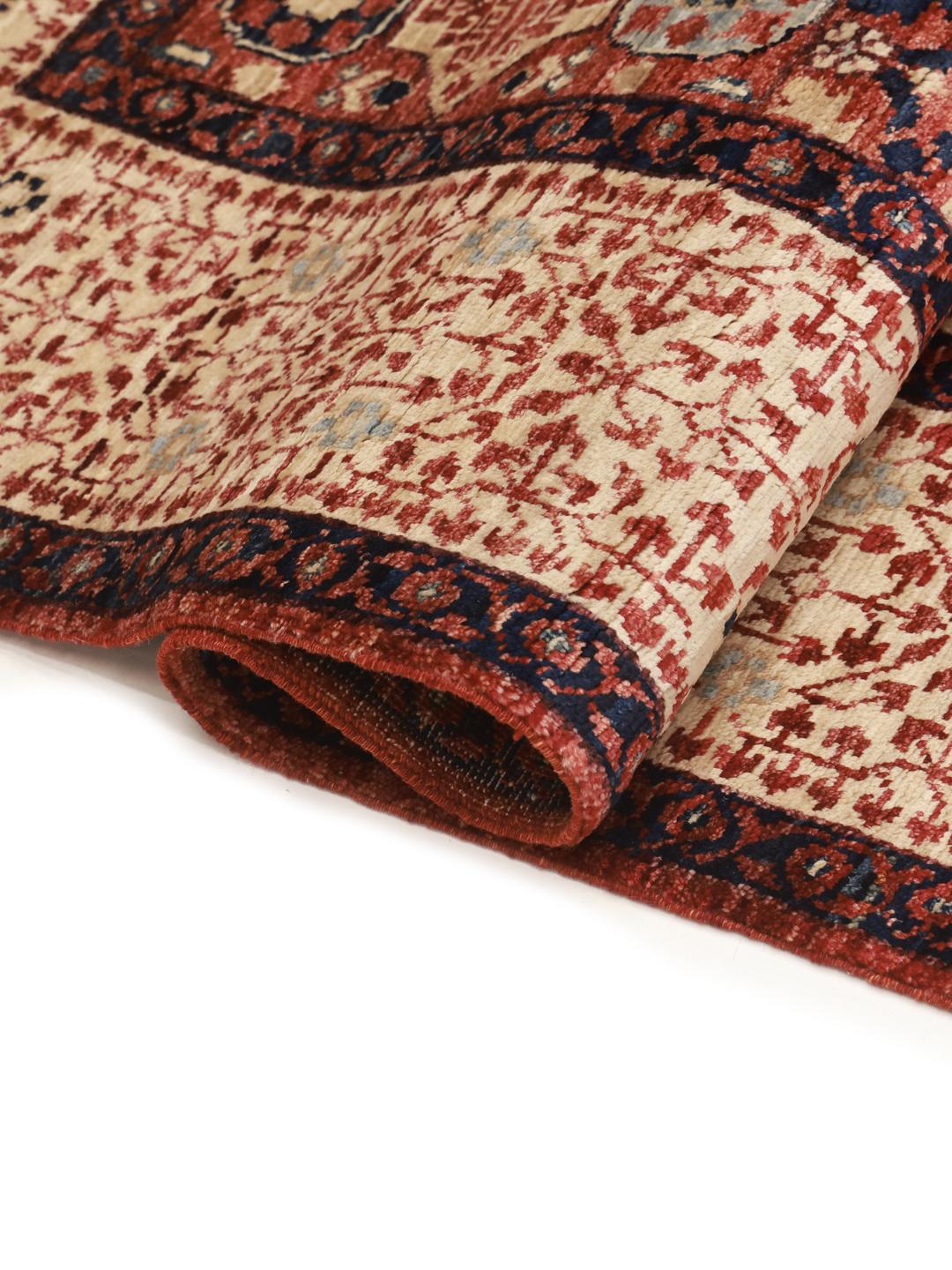 Handgeknoopt Mamluk-tapijt uit Afghanistan in rode en blauwe tinten