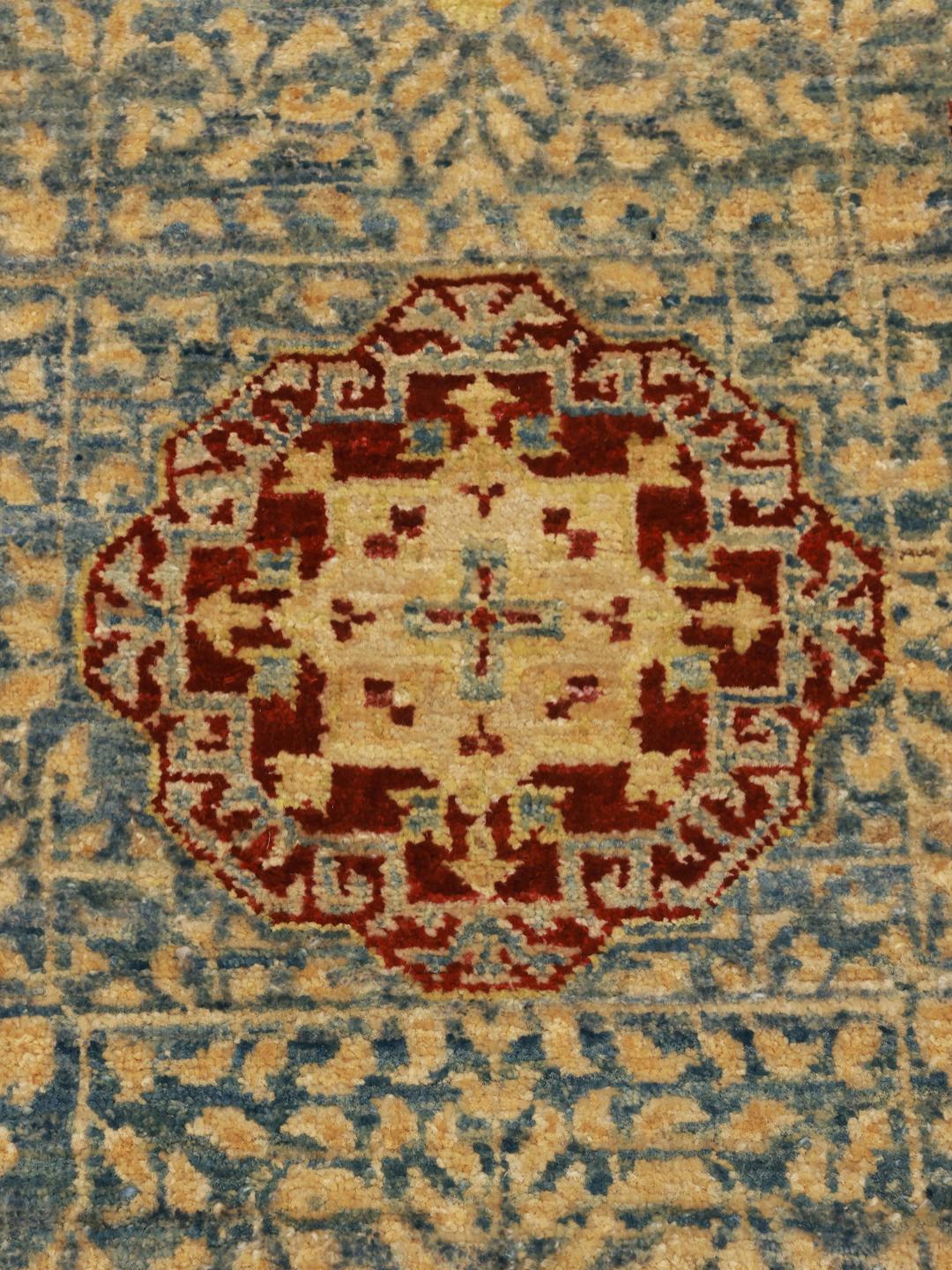 Handgeknoopt Mamluk-tapijt uit Afghanistan in lichtblauwe en rode tinten