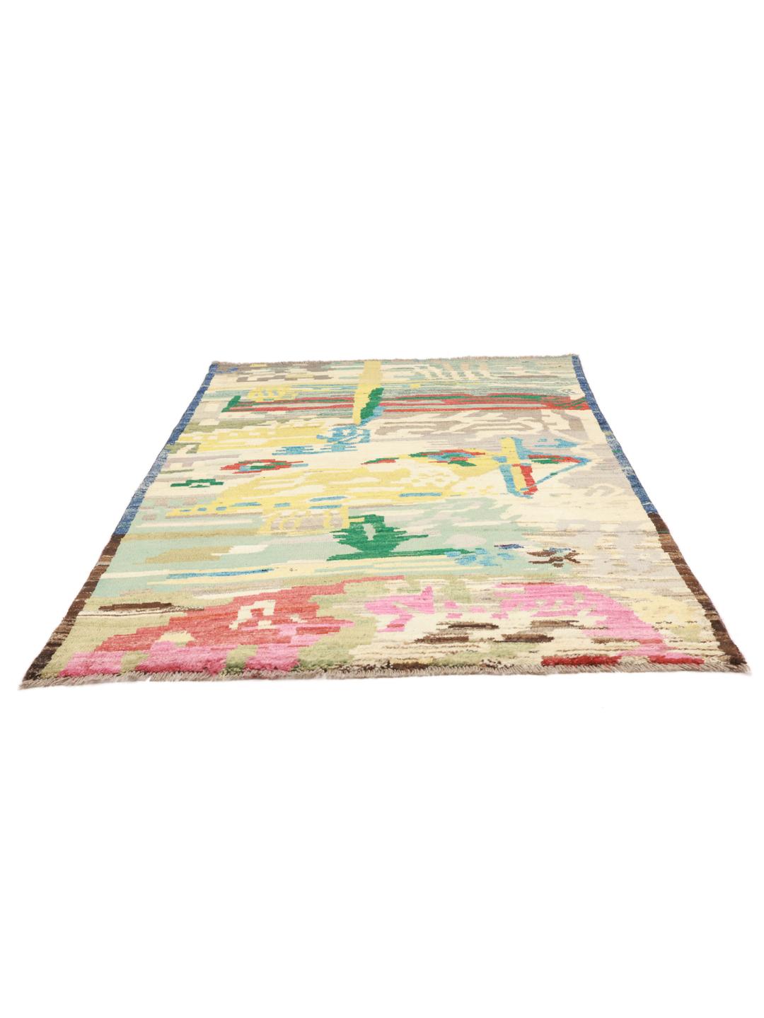 Hand-knotted Afghan Berber rug with a vibrant multicolor artistic pattern