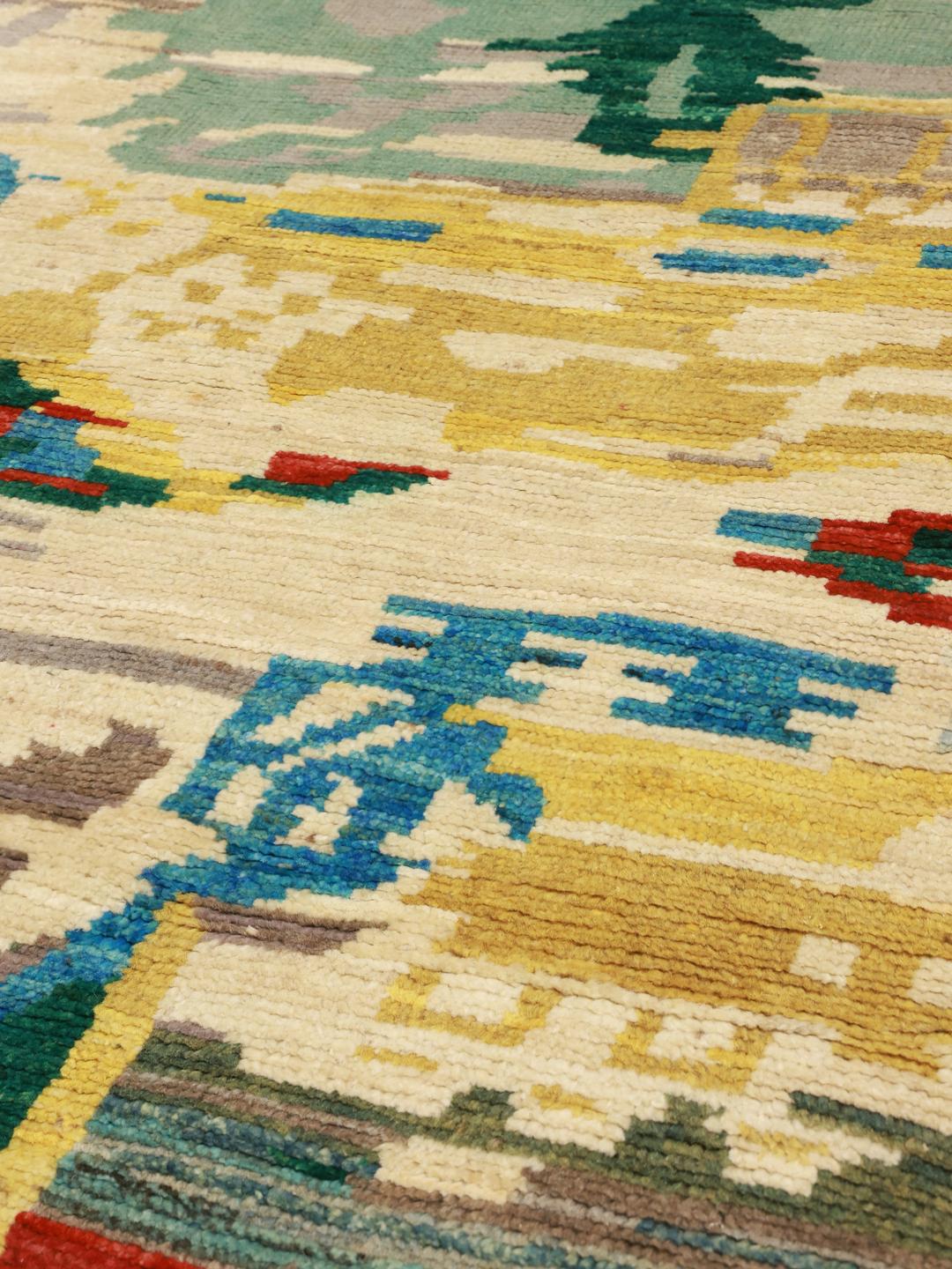 Hand-knotted Afghan Berber rug with a vibrant multicolor artistic pattern