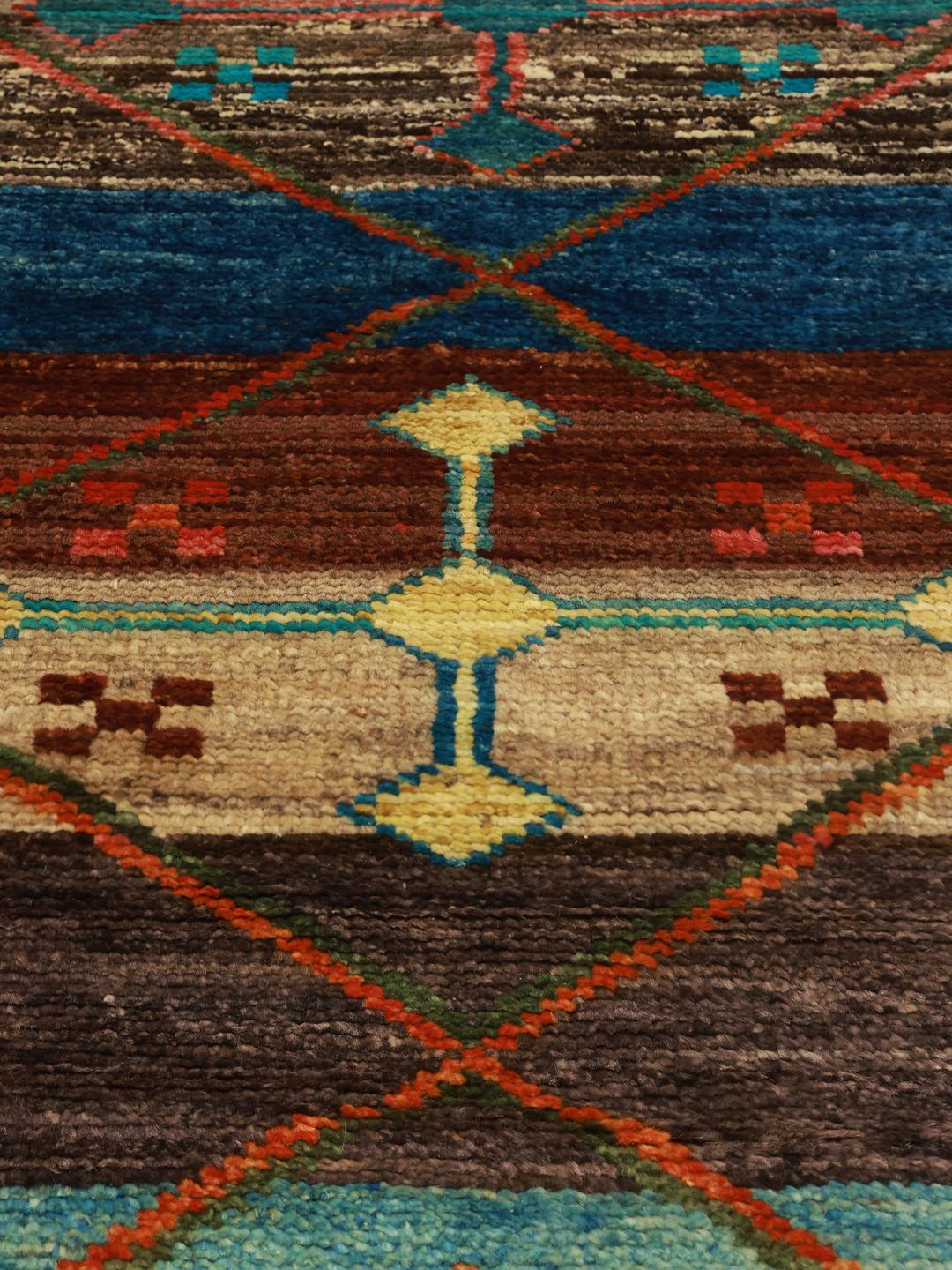 Handgeknoopt Afghaans Berber-tapijt met geometrische ruitpatronen in veelkleurige wol