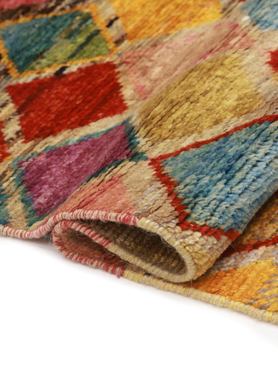 Hand-knotted Middle Eastern runner with a vibrant multicolor diamond pattern