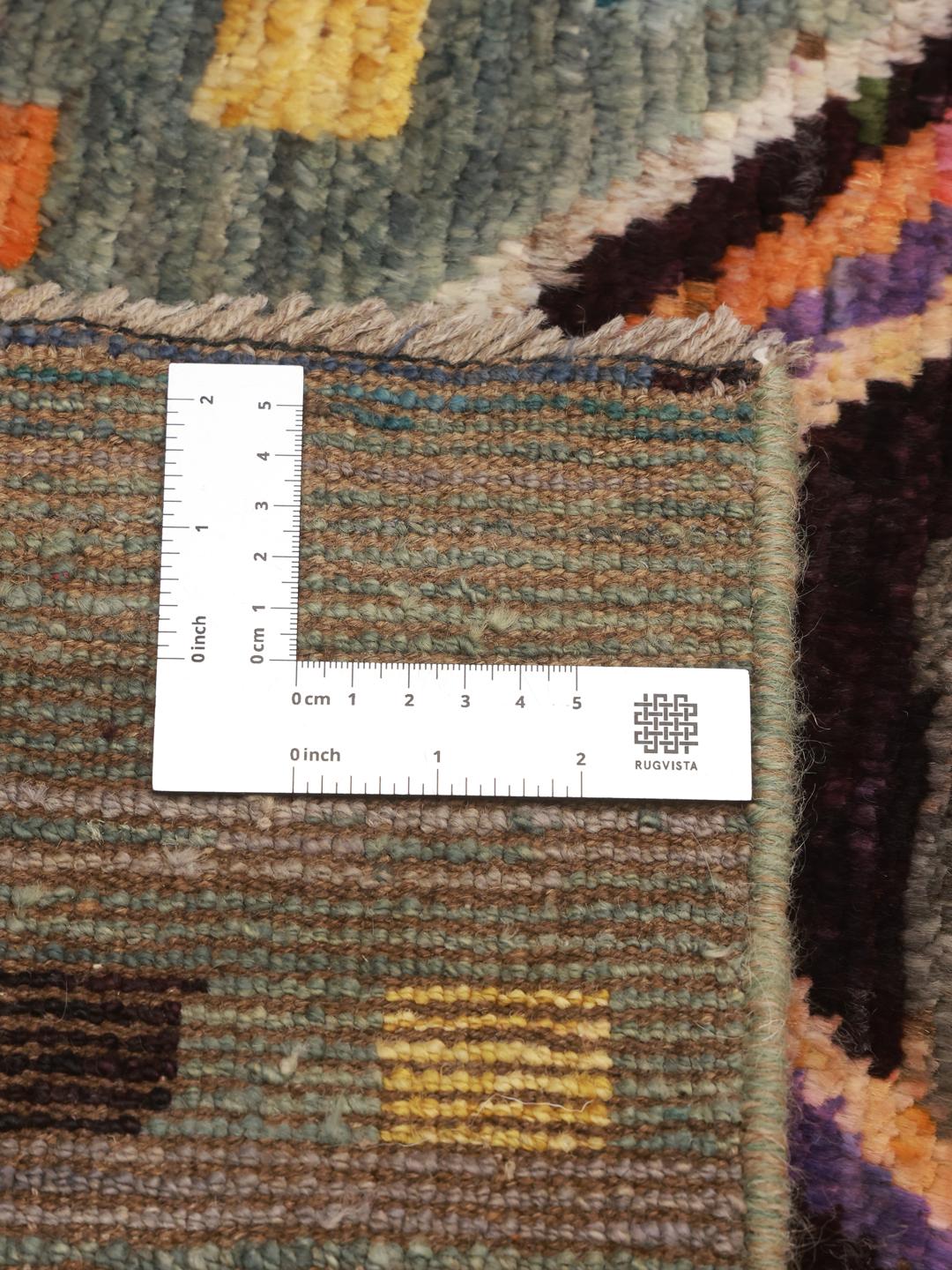 Hand-knotted Afghan runner with a colourful mosaic pattern and geometric diamonds