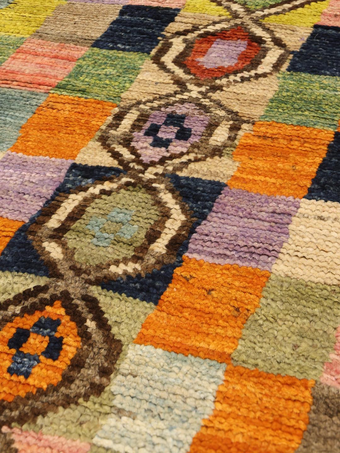 Hand-knotted colourful runner with geometric patterns from Afghanistan