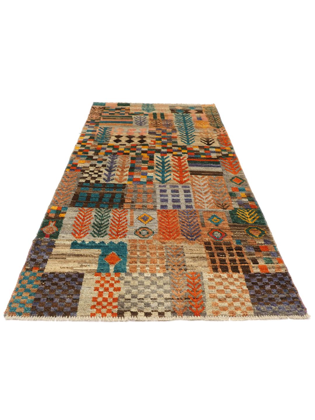 Håndknyttet flerfarvet Berber-tæppe fra Mellemøsten med geometrisk patchwork-design