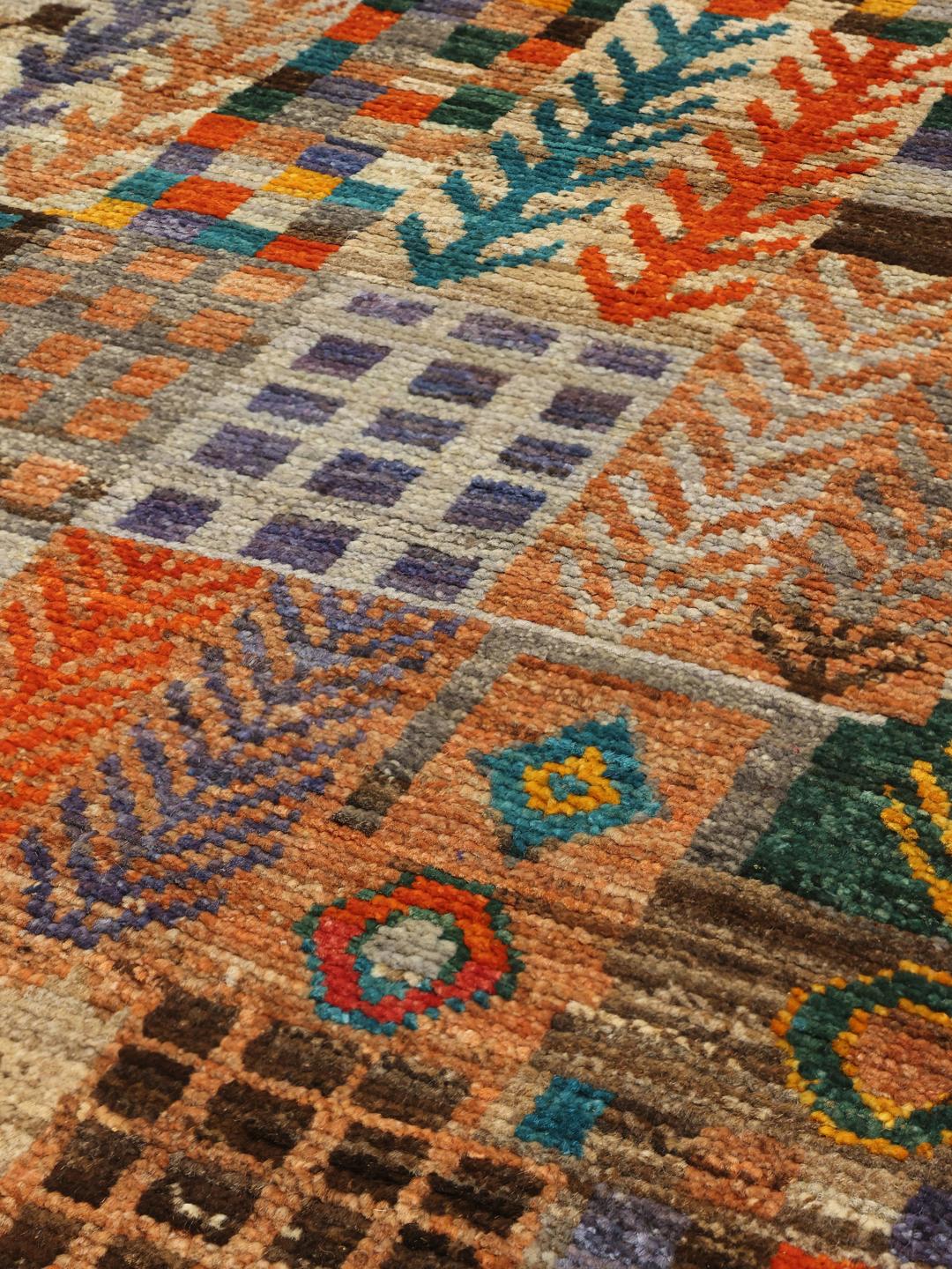 Håndknyttet flerfarvet Berber-tæppe fra Mellemøsten med geometrisk patchwork-design