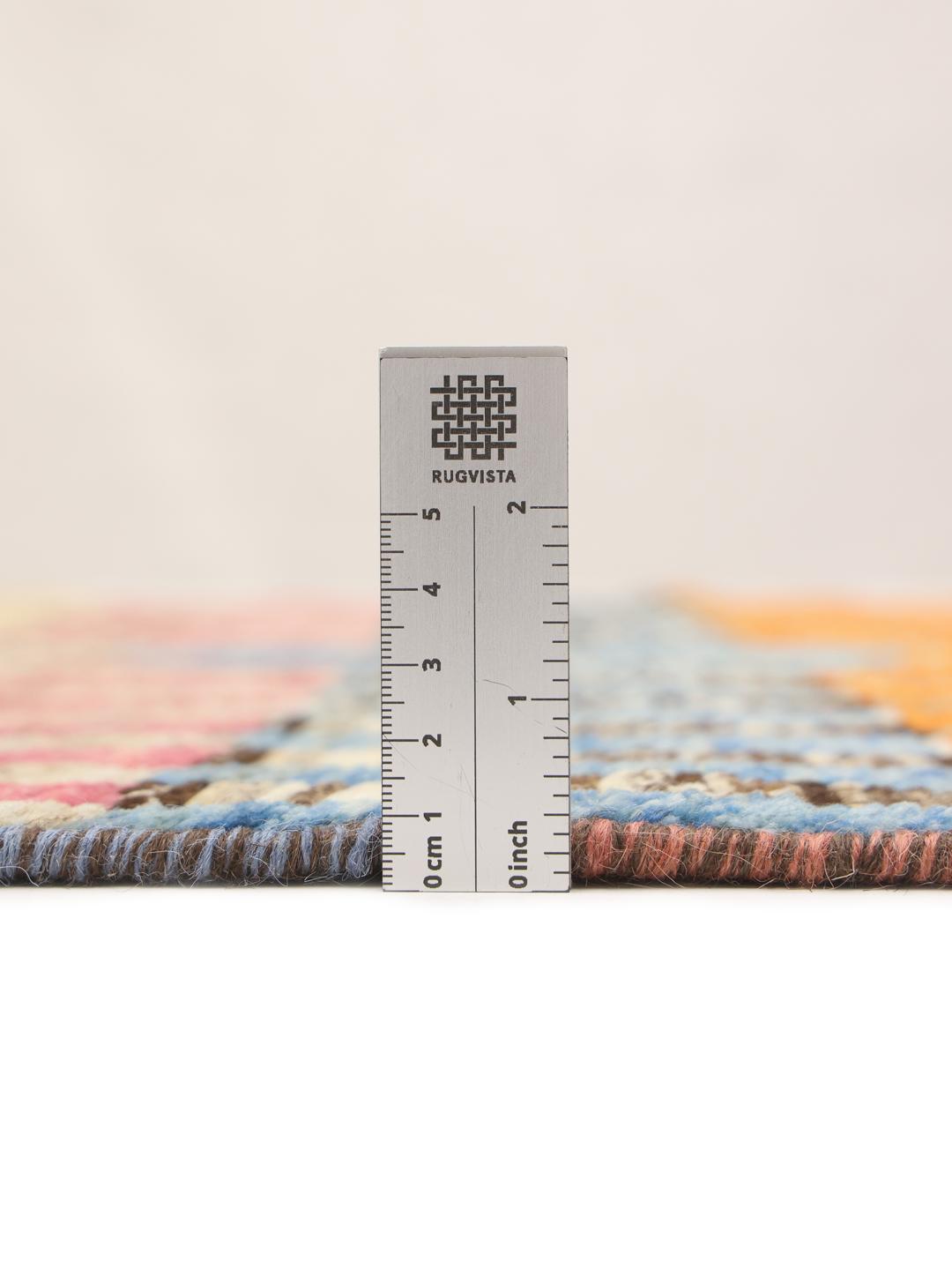 Hand-knotted Afghan runner in multicolor Wool with geometric patterns
