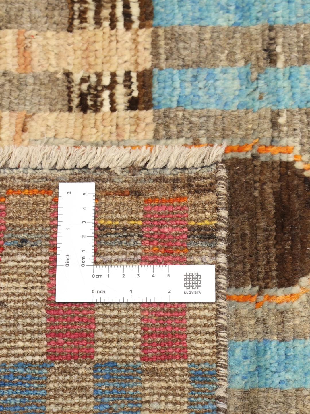 Hand-knotted Afghan runner in multicolor Wool with geometric patterns