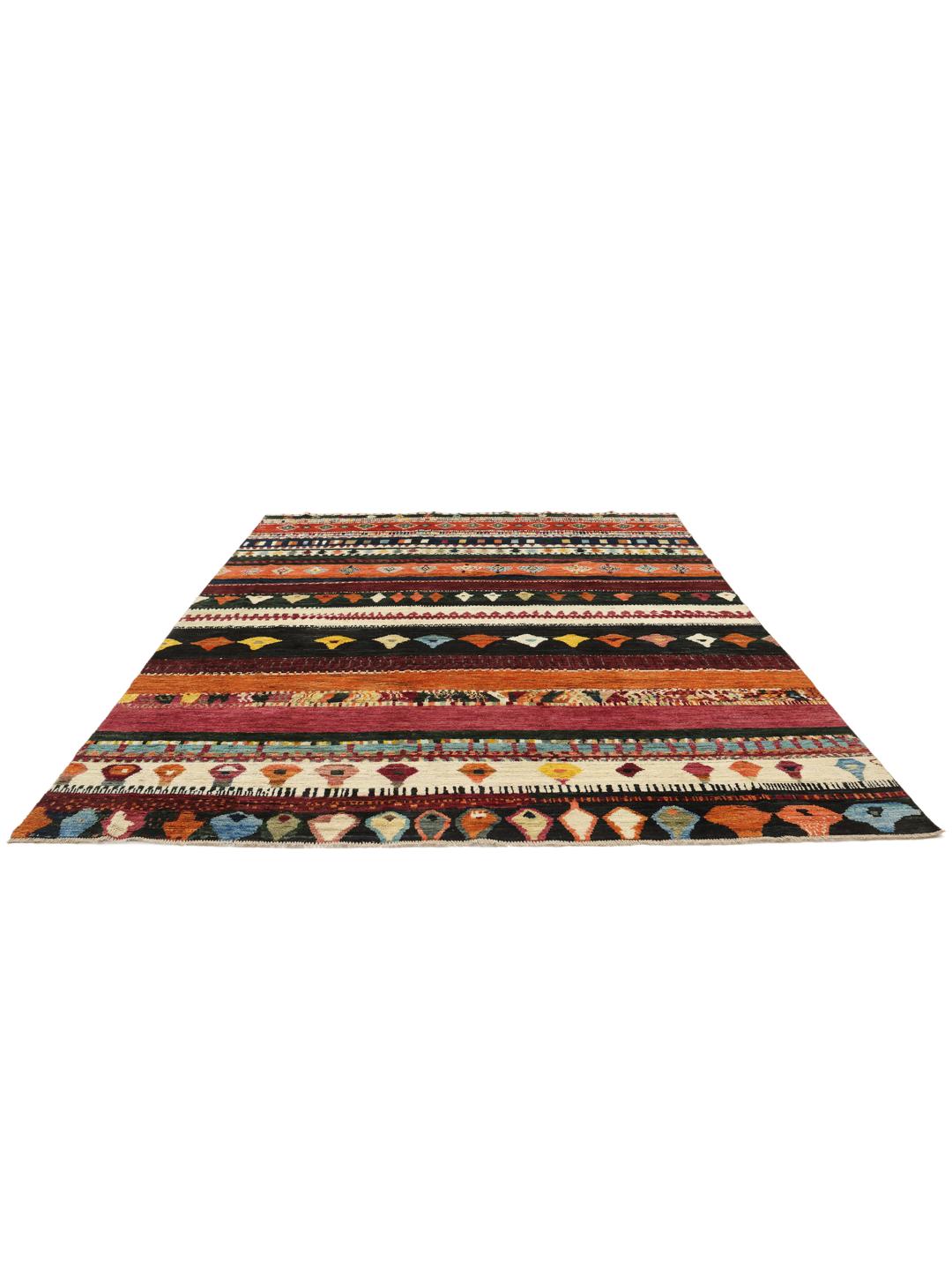 A hand-knotted Afghan Berber rug with a vibrant, multicolor geometric design.