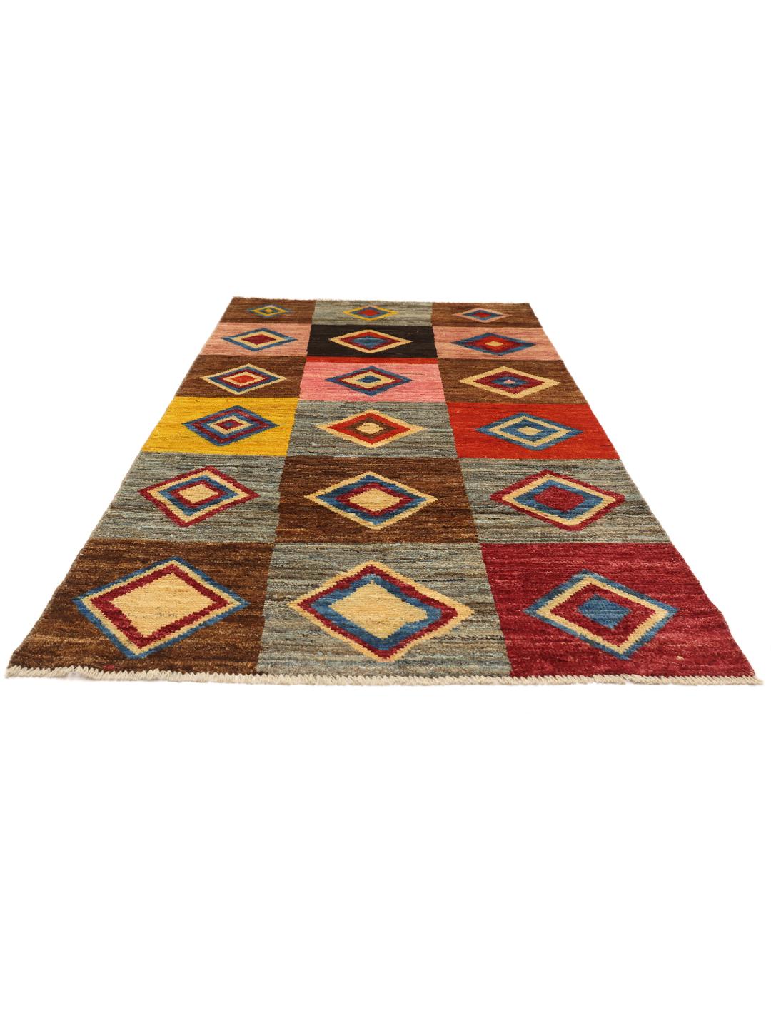 Hand-knotted colourful geometric Wool rug from the Middle East