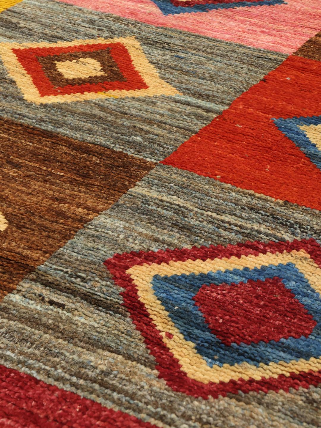 Hand-knotted colourful geometric Wool rug from the Middle East
