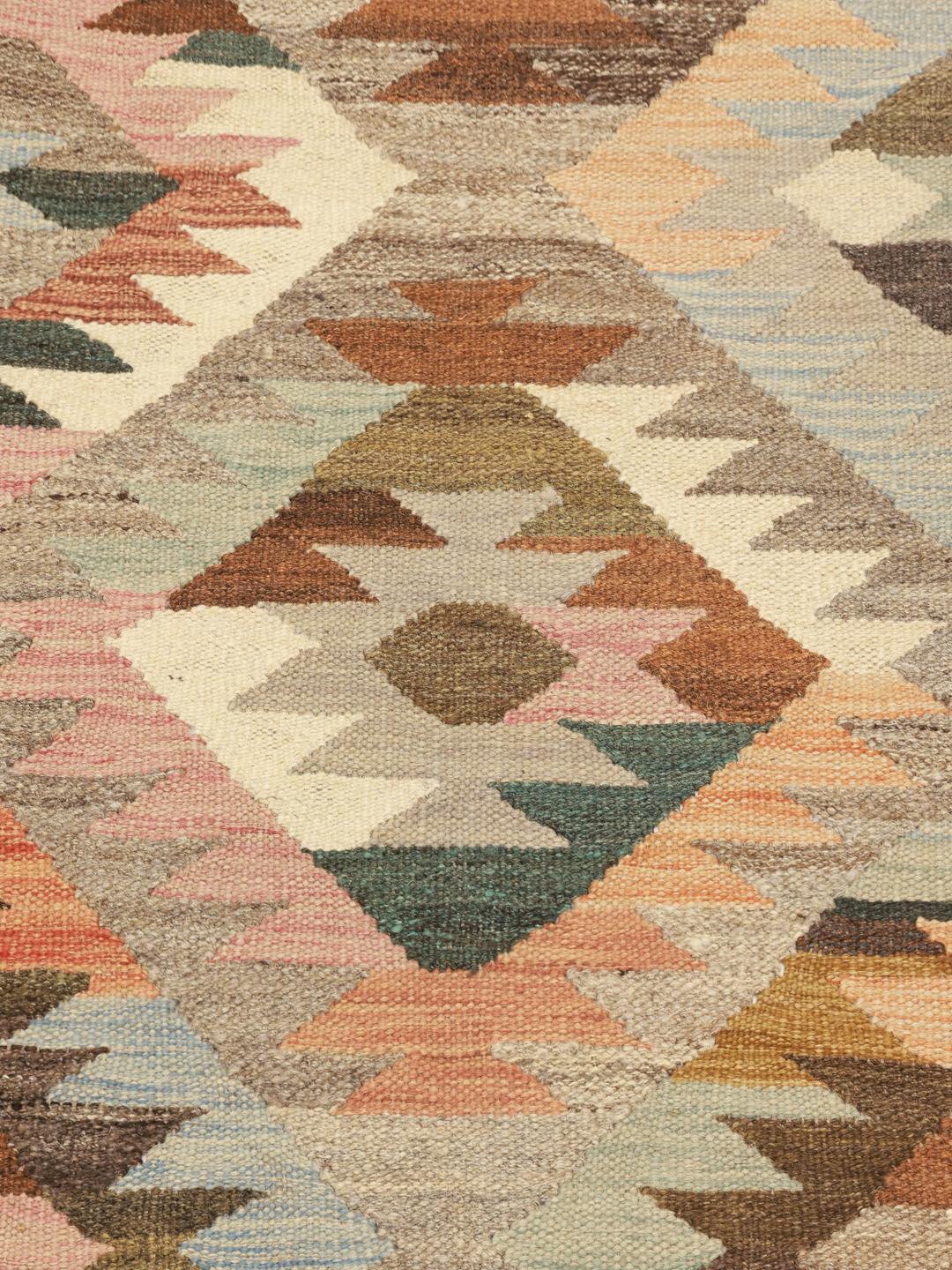 Hand-woven Afghan Kilim rug in multicolor geometric pattern