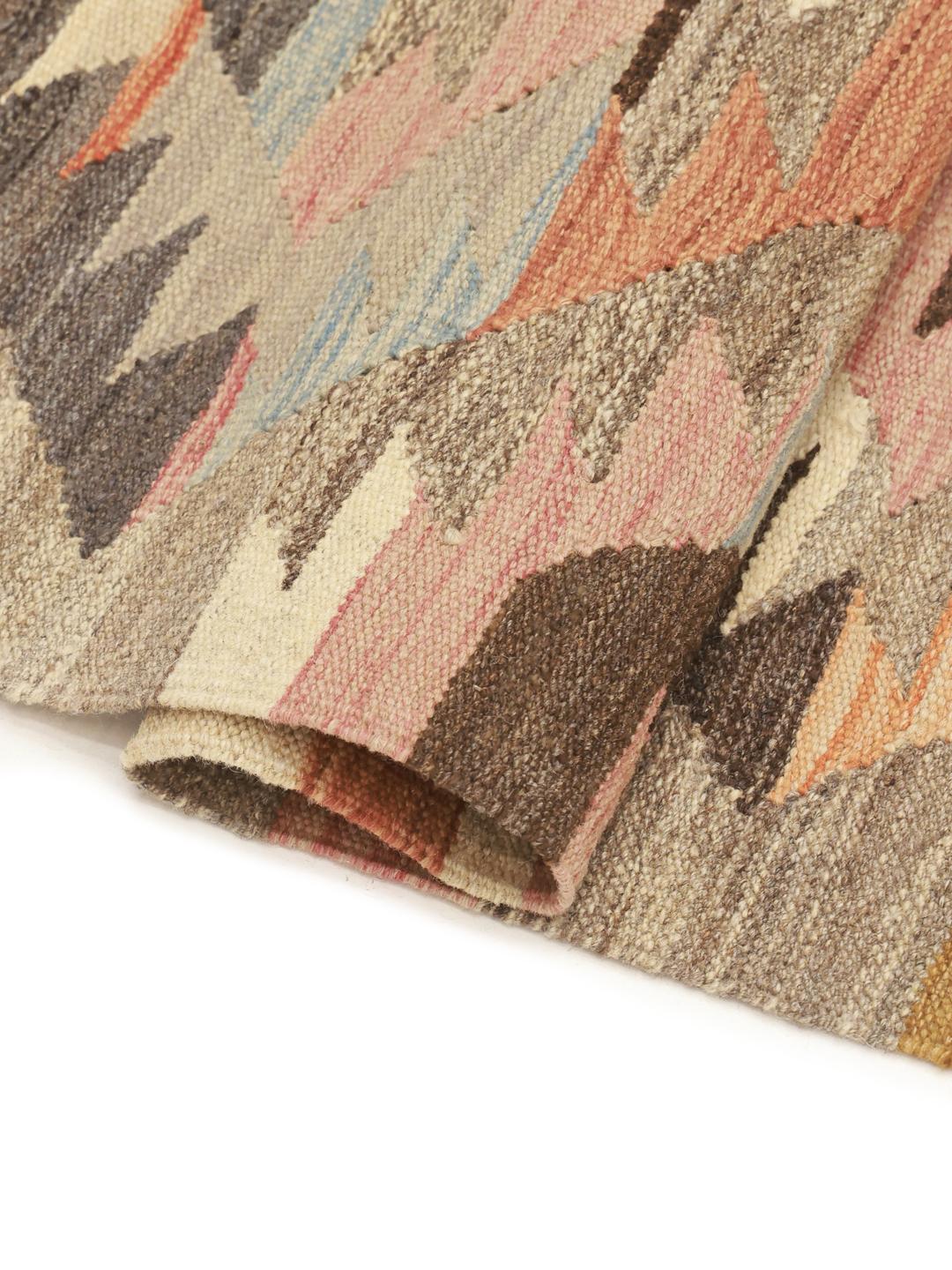 Hand-woven Afghan Kilim rug in multicolor geometric pattern