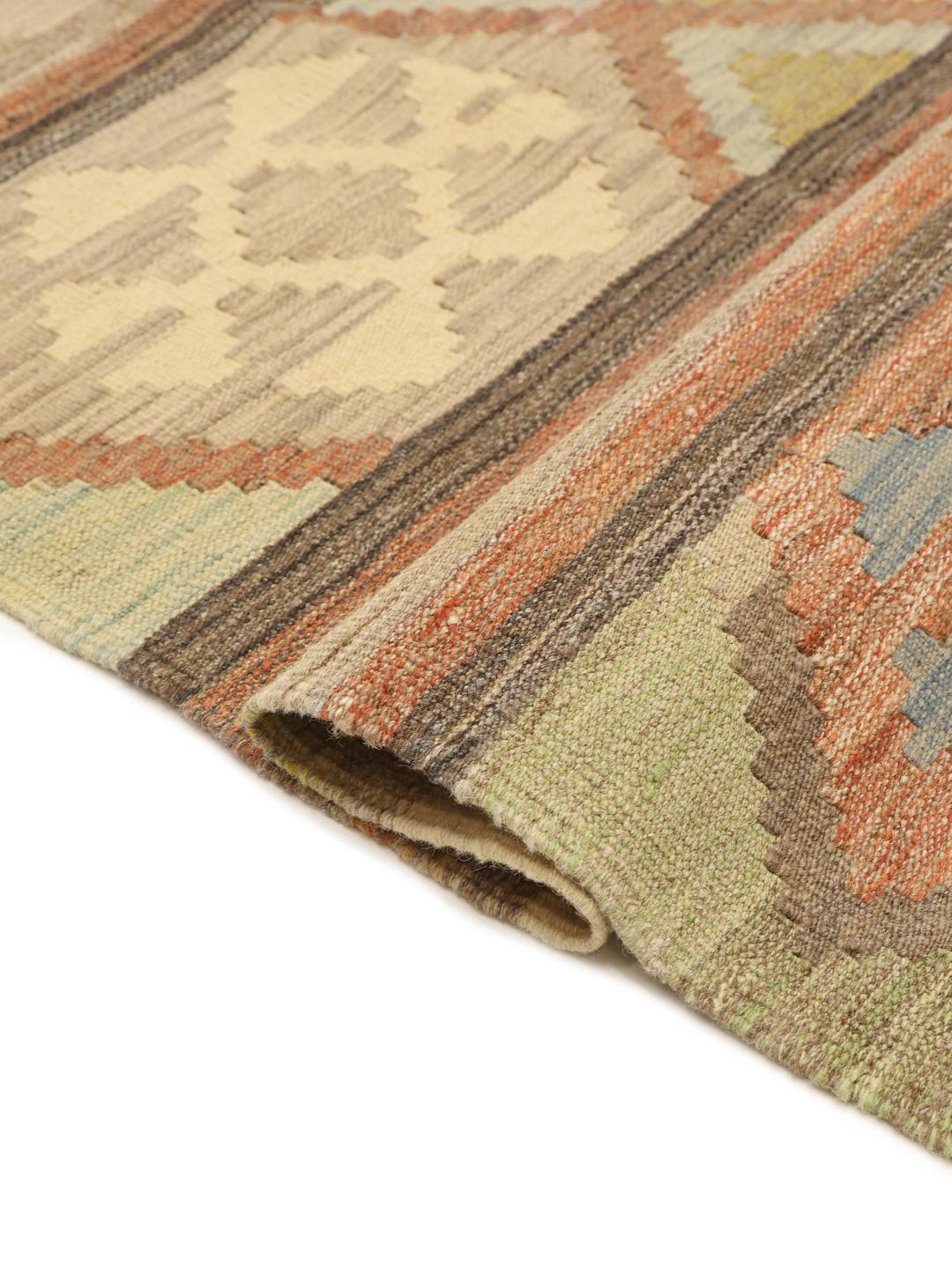 Hand-woven Afghan Kilim rug with a multicolor geometric pattern