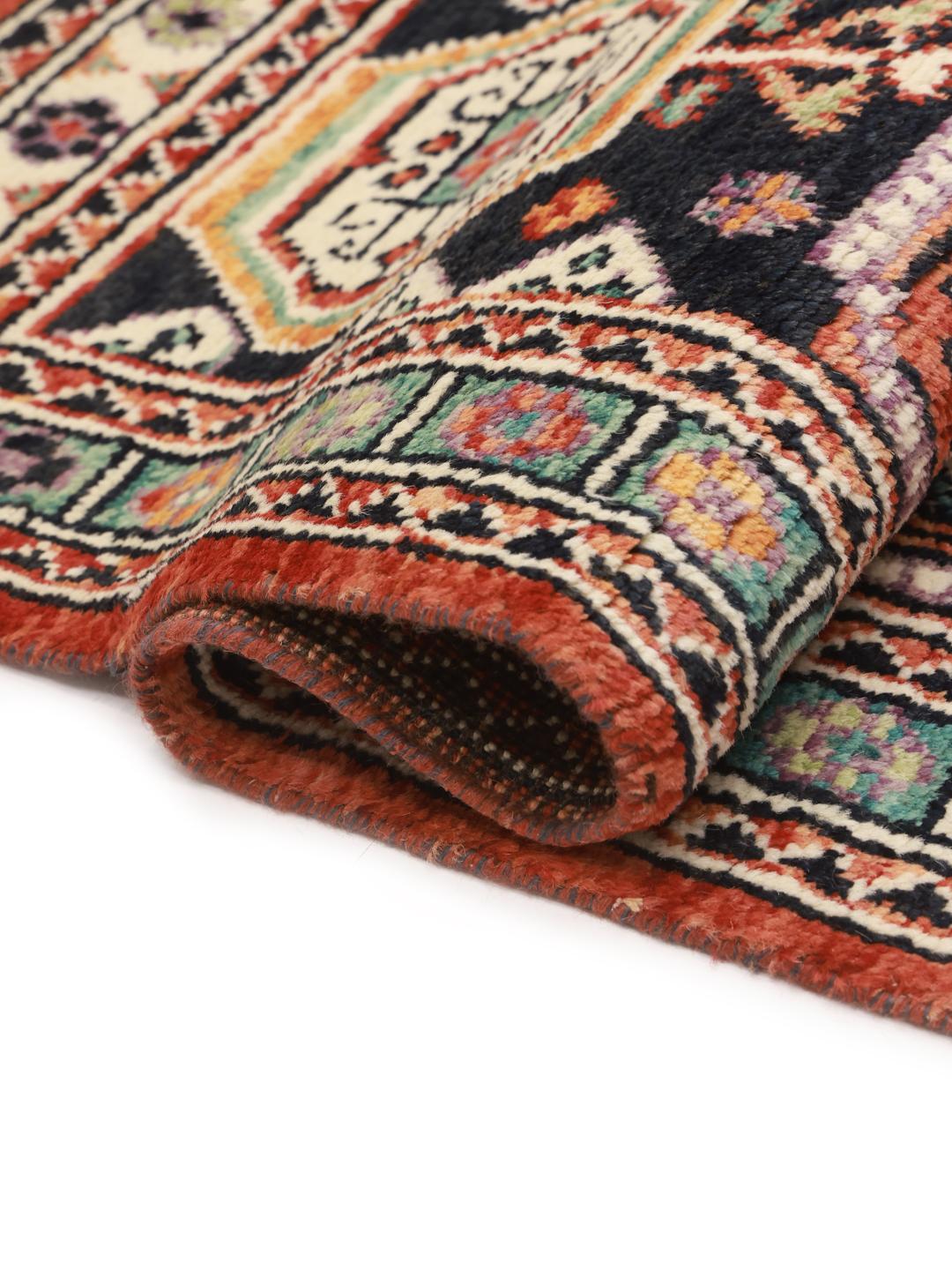 Handgeknüpfter afghanischer Kazak-Teppich mit rot-schwarzen geometrischen Mustern