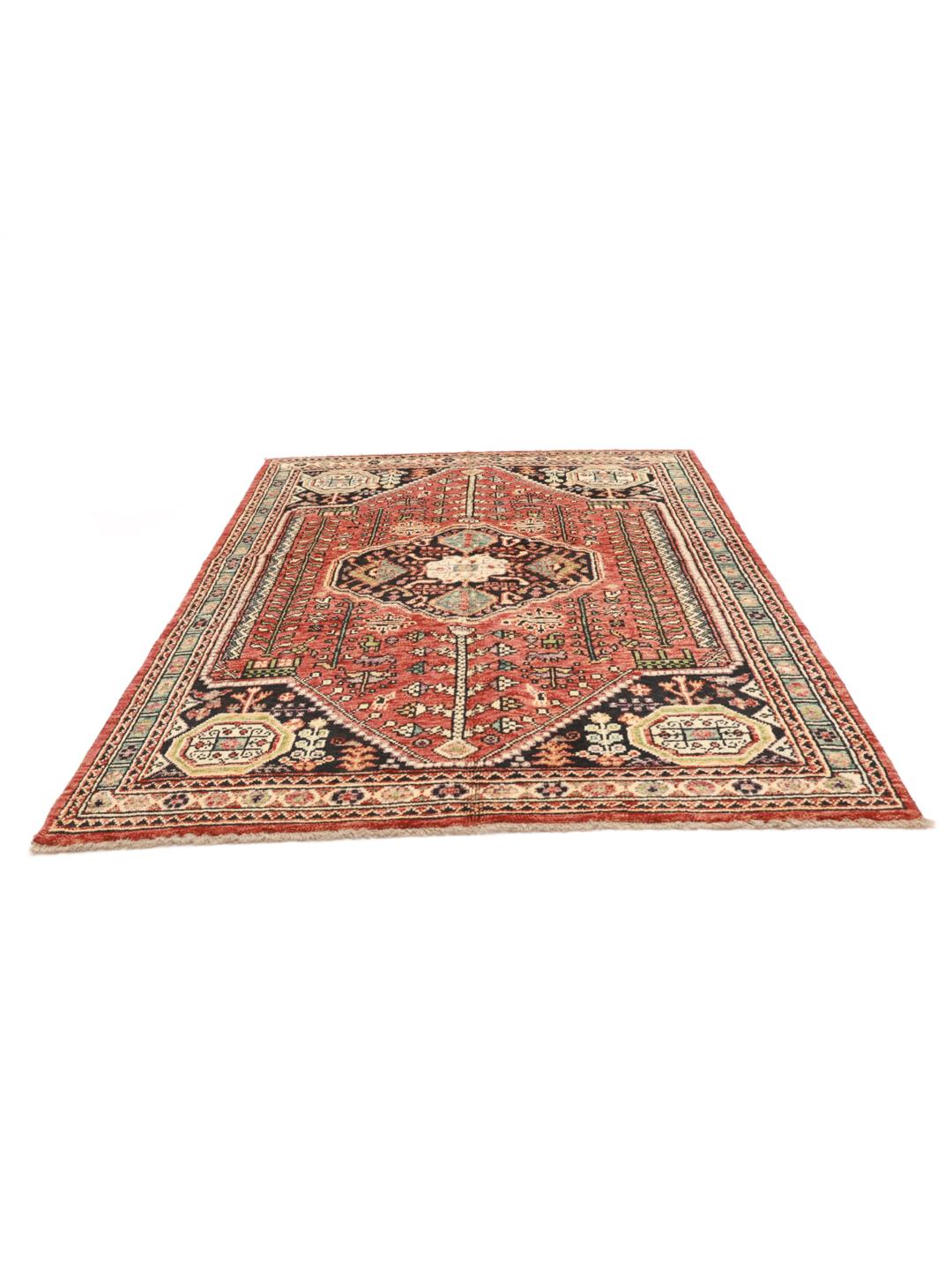 Hand-knotted Kazak rug from Afghanistan in deep red and black tones