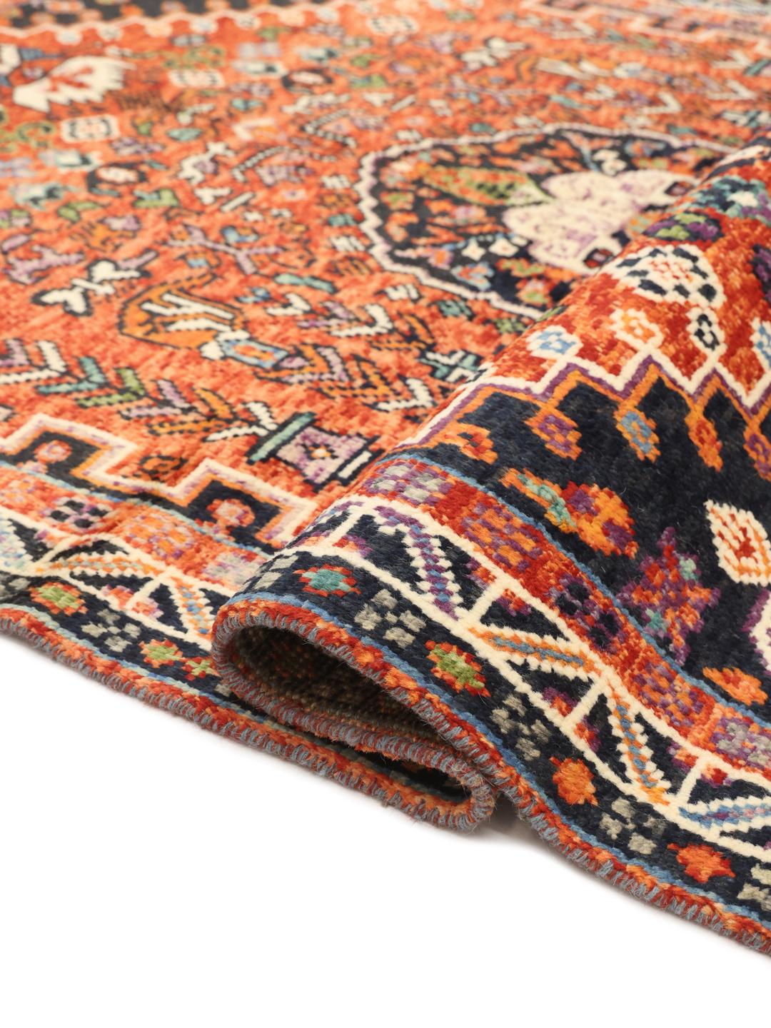 Hand-knotted Kazak rug from Afghanistan with vibrant multicolor geometric patterns