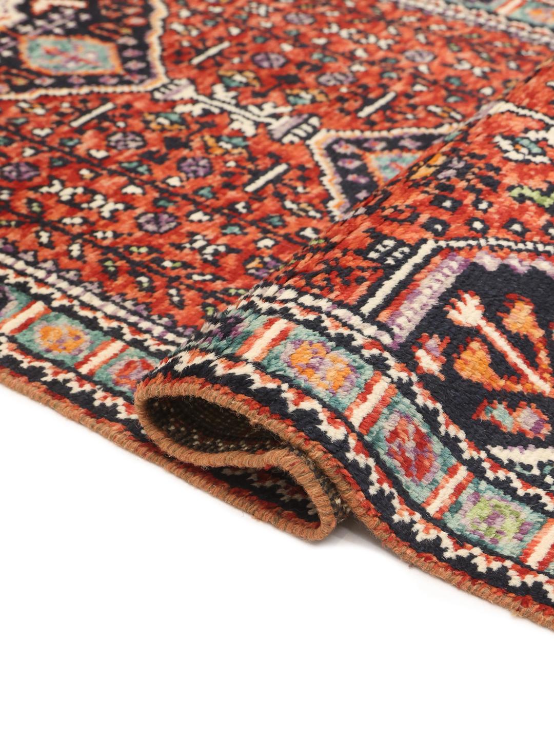 Handgeknüpfter afghanischer Läufer in Dunkelrot und Dunkelblau mit geometrischen Motiven