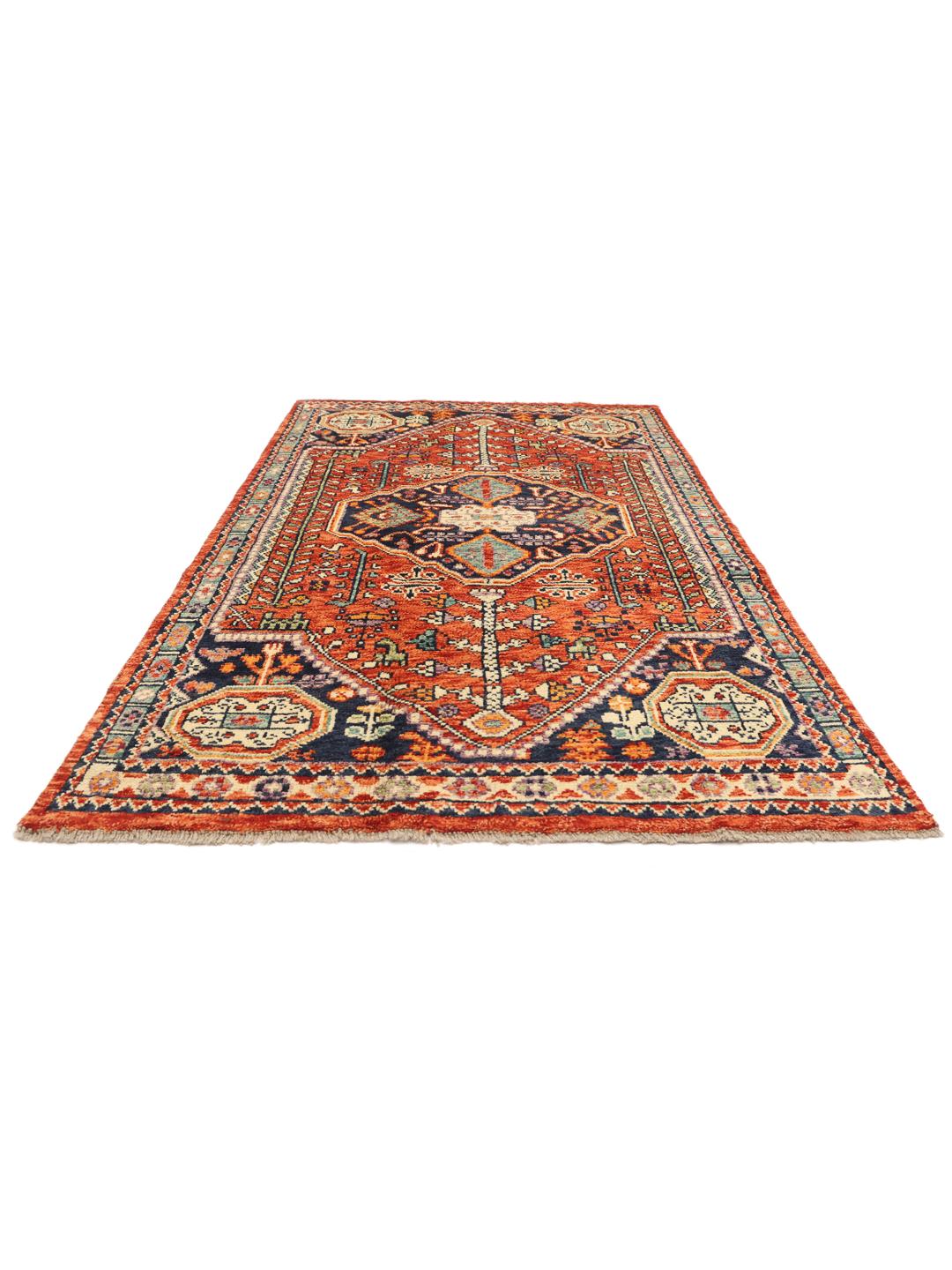 Hand-knotted Afghan Kazak rug with red and blue geometric patterns