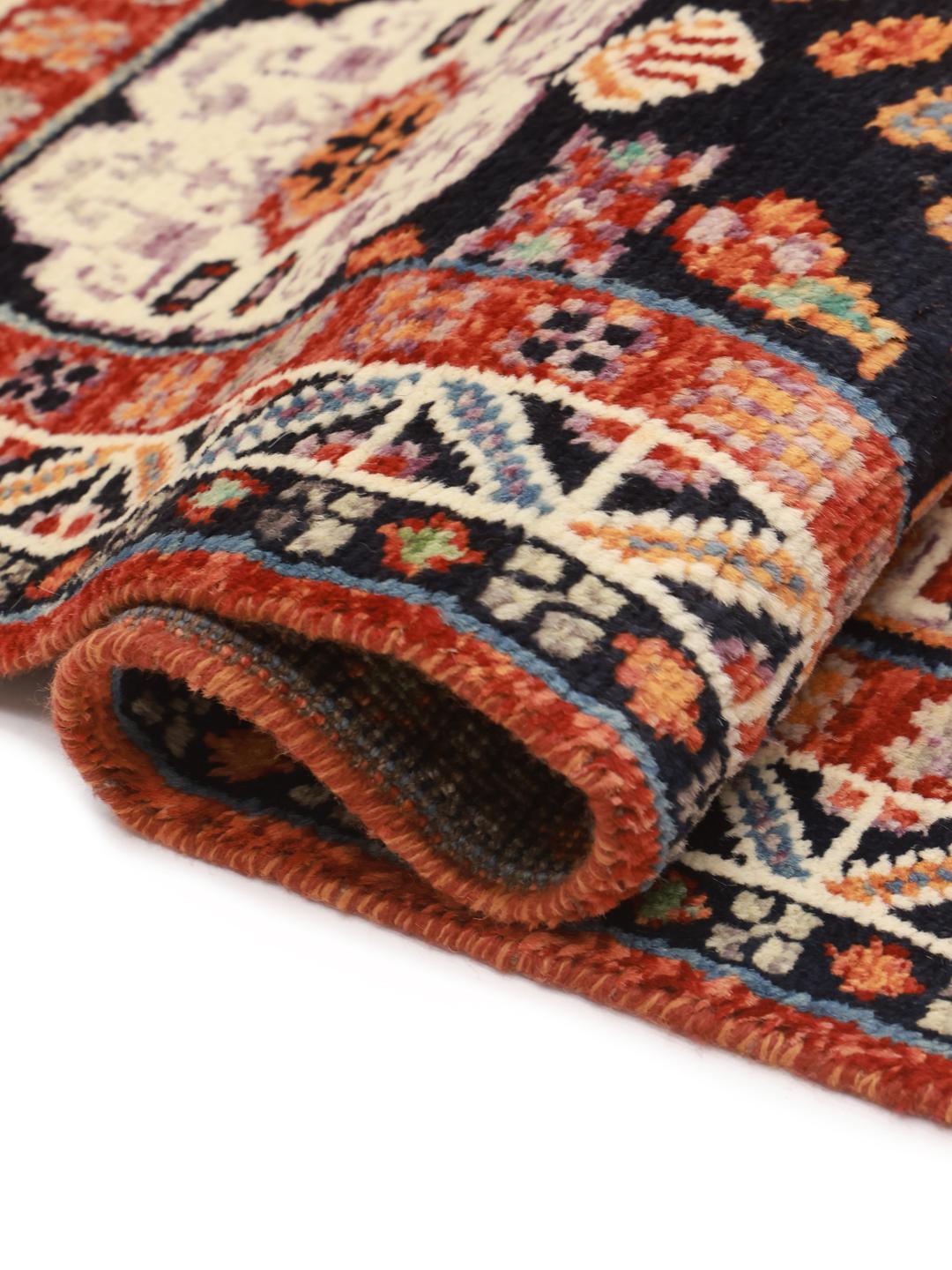 Hand-knotted Afghan Kazak rug in red and multicolour tones