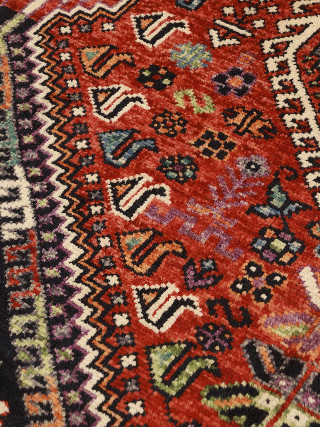 Covor Kazak afgan înnodat manual, cu modele geometrice multicolore vibrante
