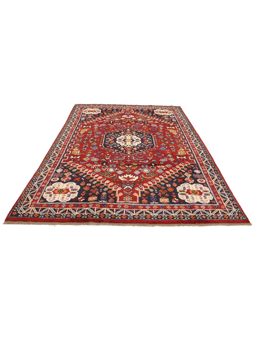 Alfombra Kazak anudada a mano de Afganistán en rojo y azul oscuro