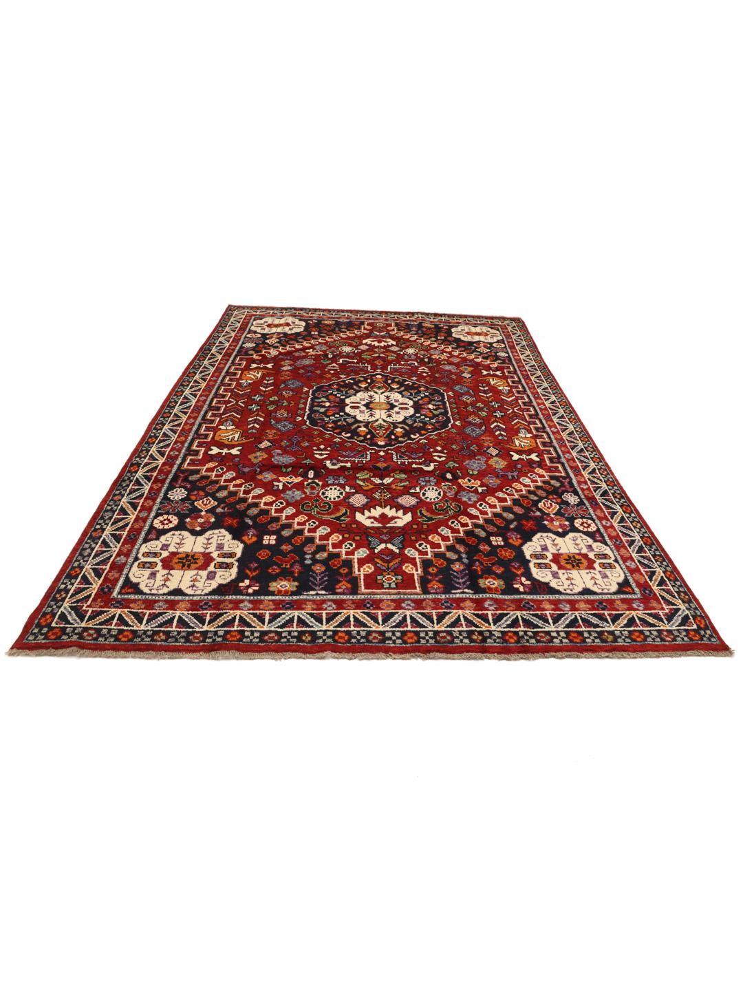 Alfombra Kazak anudada a mano de Afganistán en rojo y azul oscuro