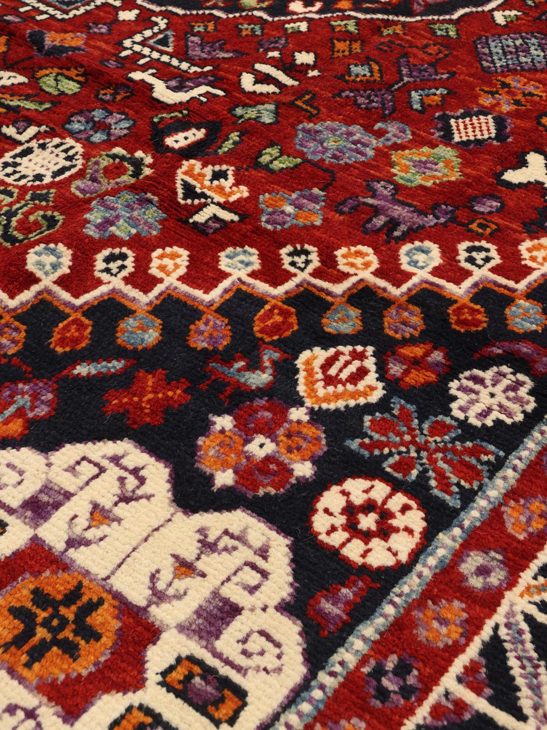 Alfombra Kazak anudada a mano de Afganistán en rojo y azul oscuro