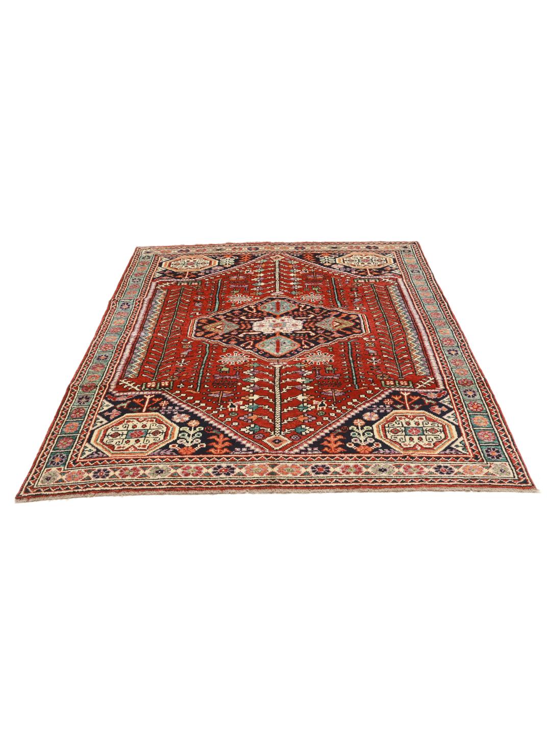 Hand-knotted Kazak rug from Afghanistan in red and blue