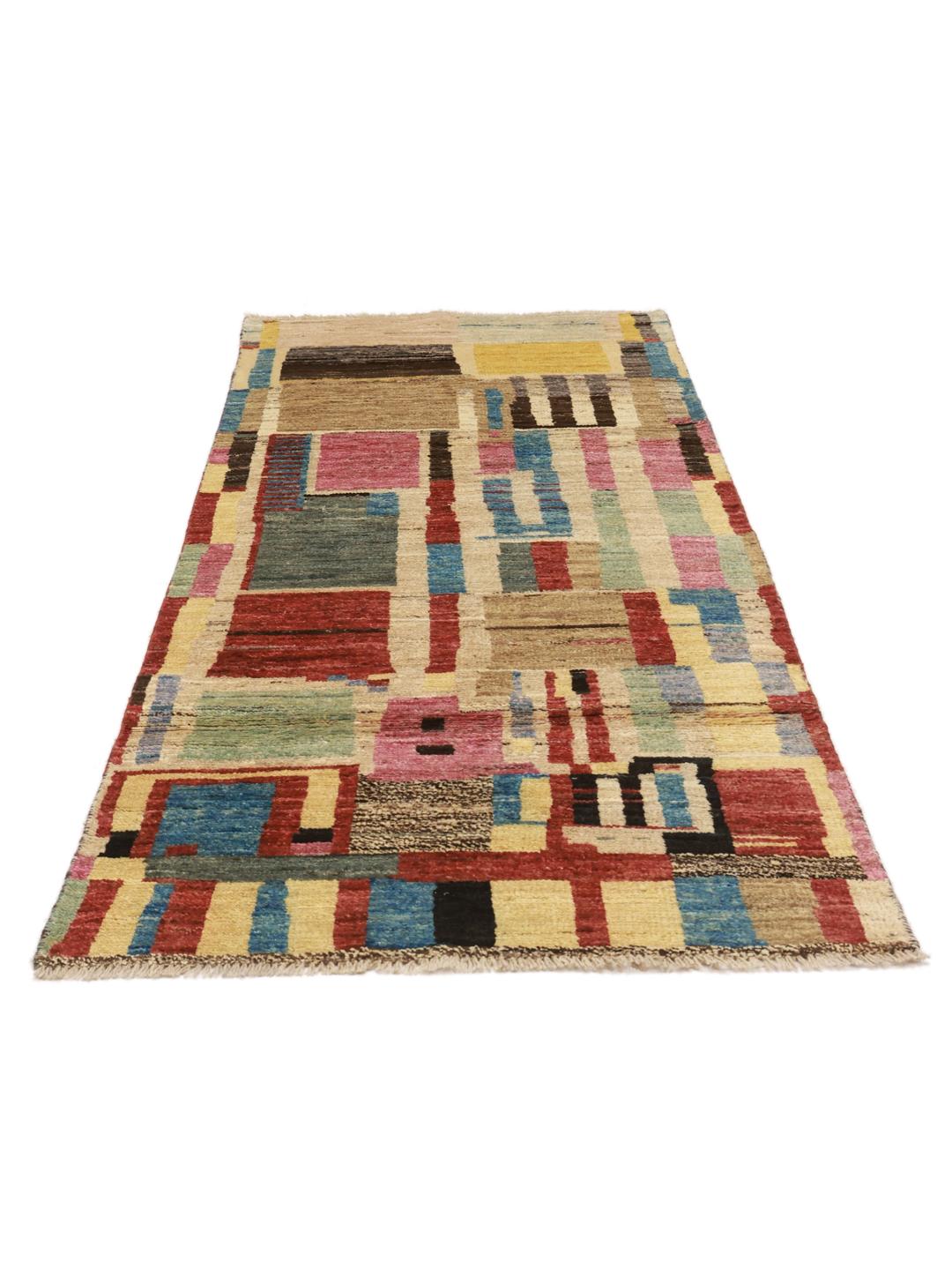 Tapis long afghan noué à la main avec un motif géométrique multicolore vibrant