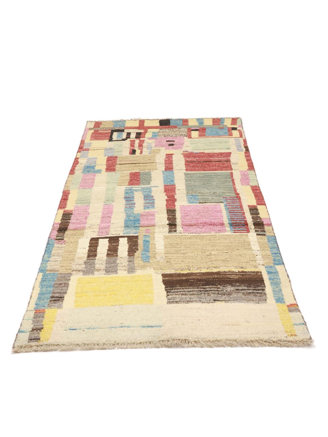 Tapis long afghan noué à la main avec un motif géométrique multicolore vibrant
