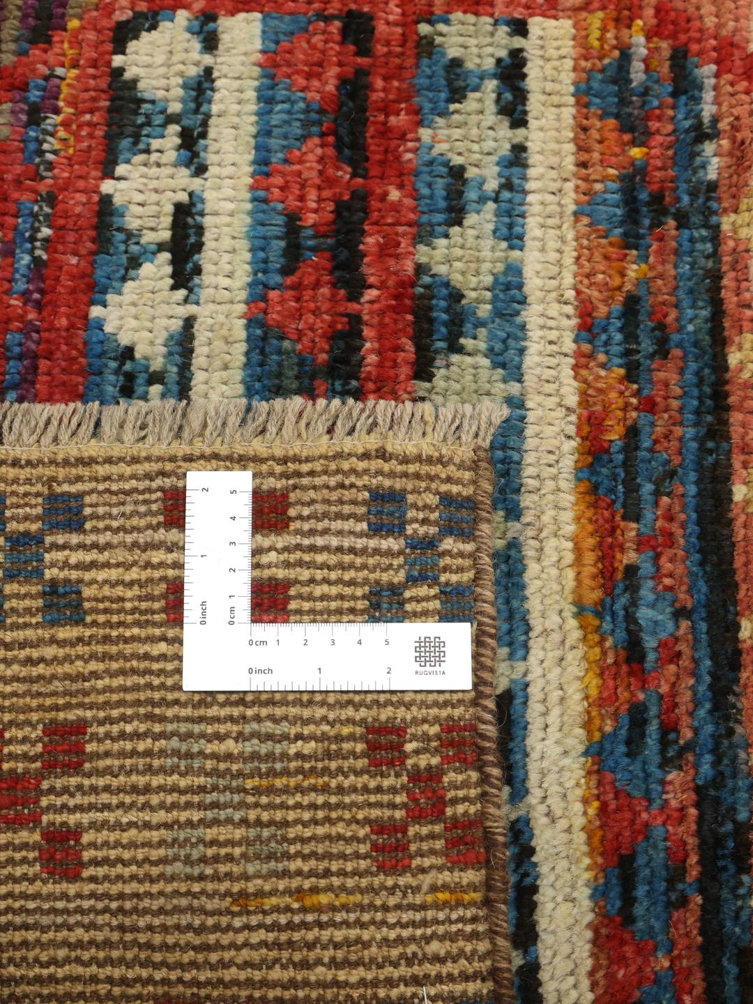 Handgeknoopte Afghaanse loper met levendige geometrische ruitpatronen in meerkleurig